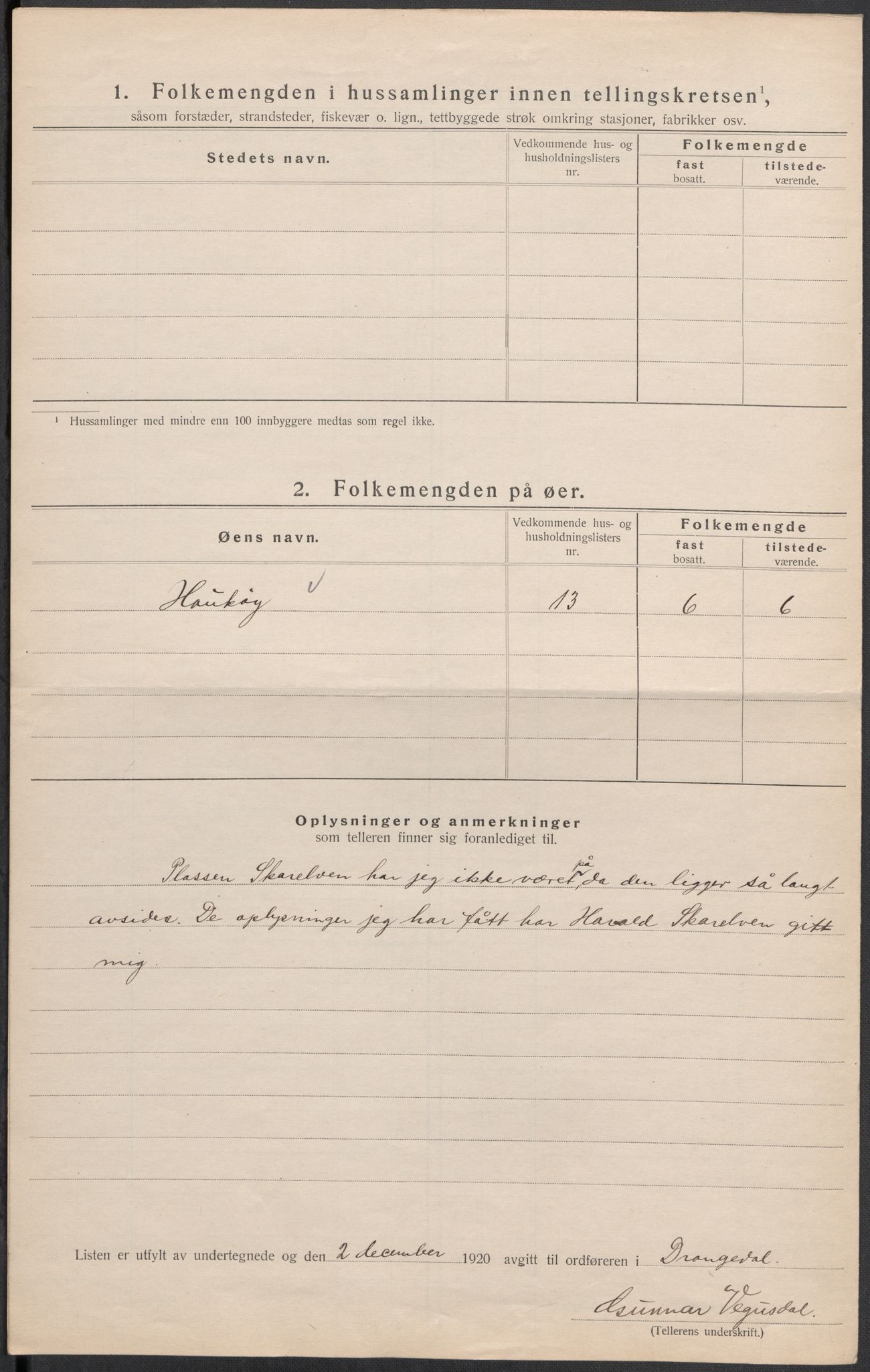 SAKO, 1920 census for Drangedal, 1920, p. 58