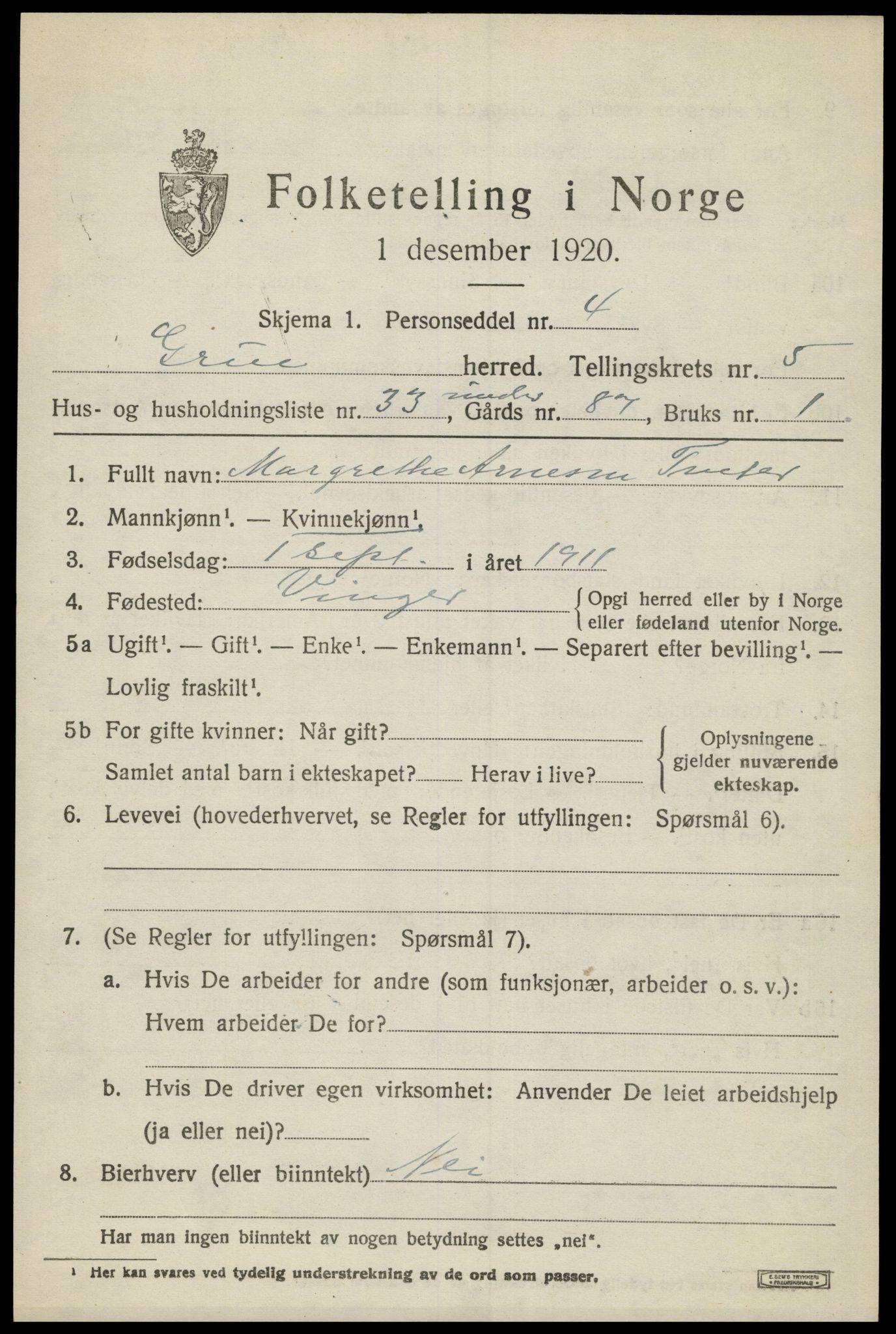 SAH, 1920 census for Grue, 1920, p. 5529