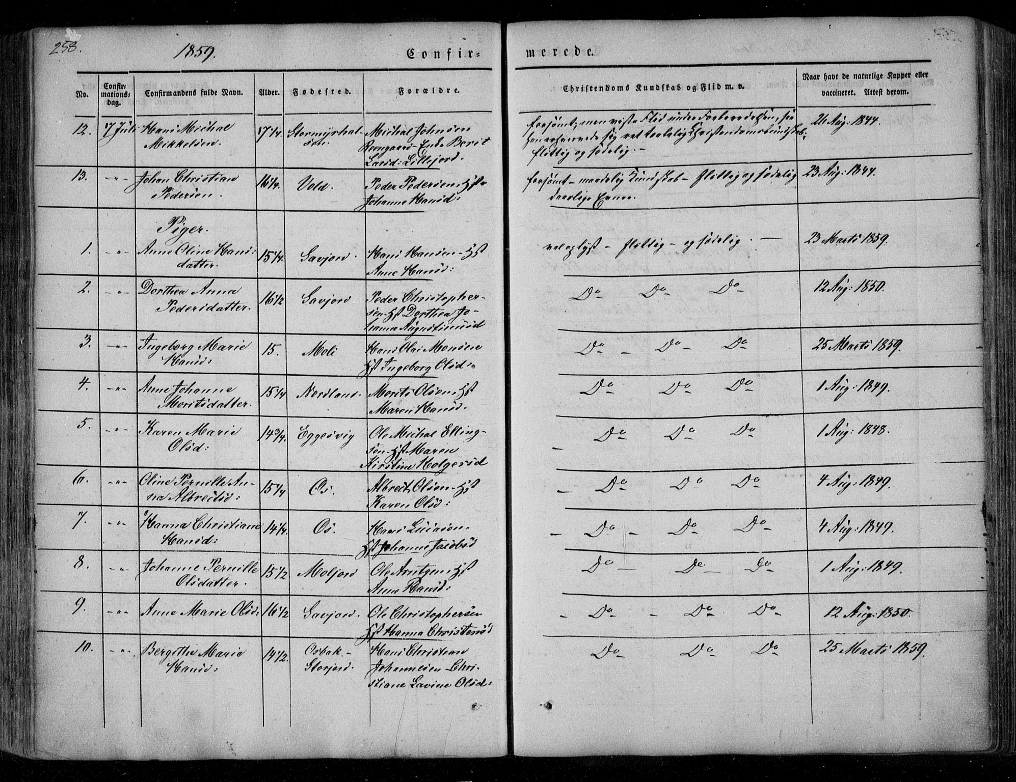 Ministerialprotokoller, klokkerbøker og fødselsregistre - Nordland, AV/SAT-A-1459/846/L0644: Parish register (official) no. 846A02, 1837-1872, p. 258