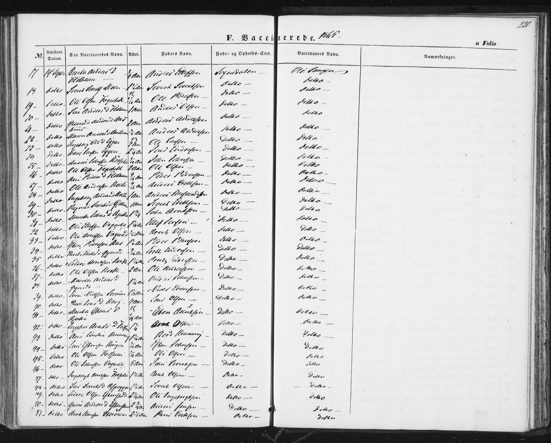 Ministerialprotokoller, klokkerbøker og fødselsregistre - Sør-Trøndelag, SAT/A-1456/689/L1038: Parish register (official) no. 689A03, 1848-1872, p. 220