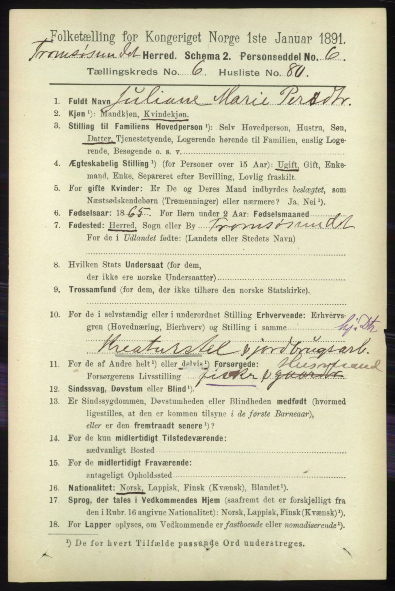 RA, 1891 census for 1934 Tromsøysund, 1891, p. 3627