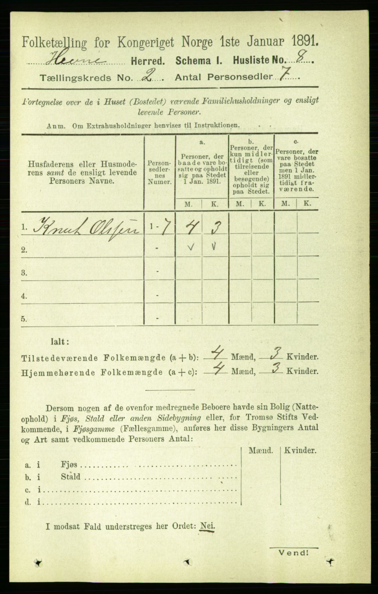 RA, 1891 census for 1612 Hemne, 1891, p. 629