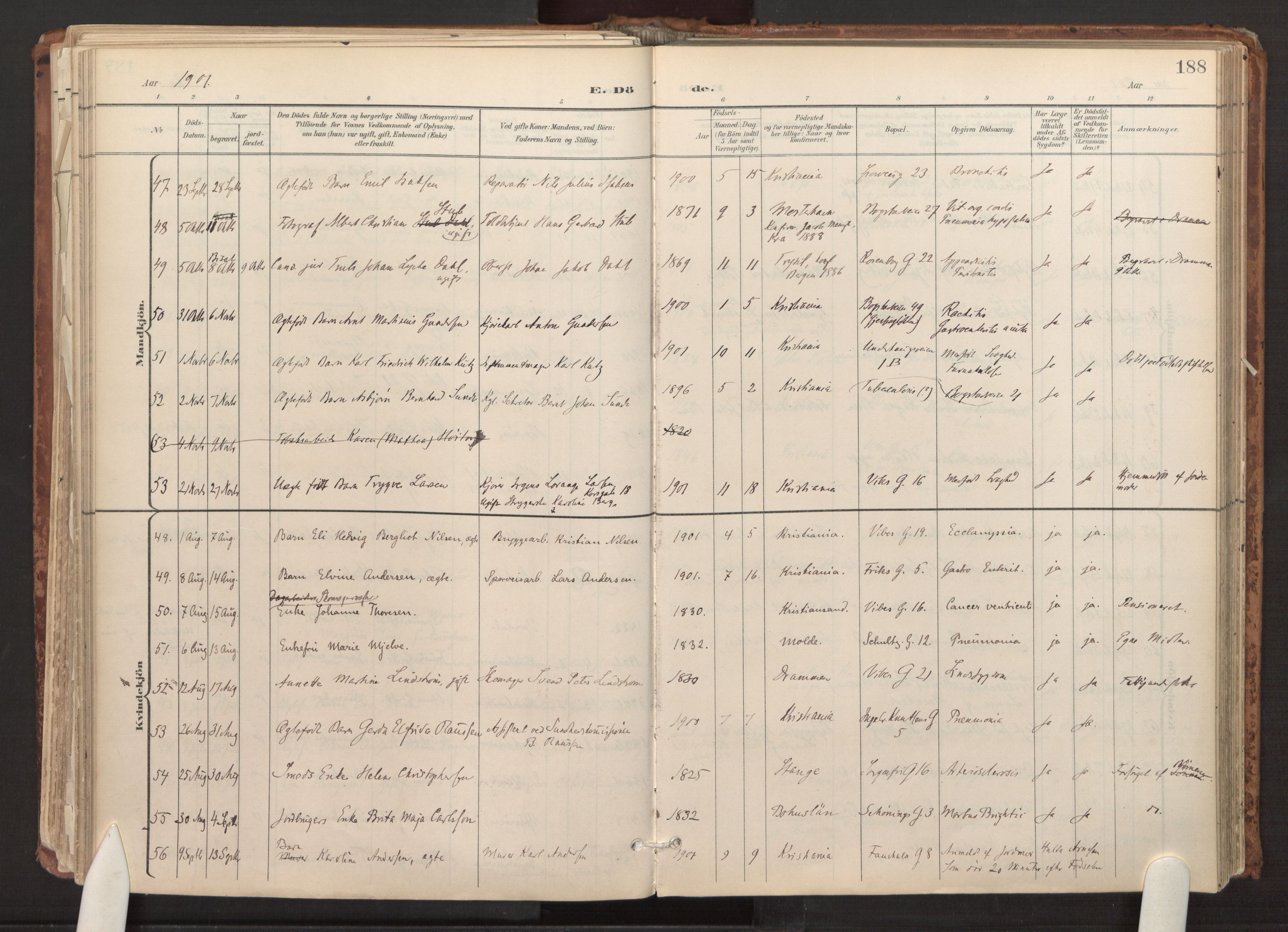 Fagerborg prestekontor Kirkebøker, SAO/A-10844/F/Fa/L0003: Parish register (official) no. 3, 1898-1916, p. 188