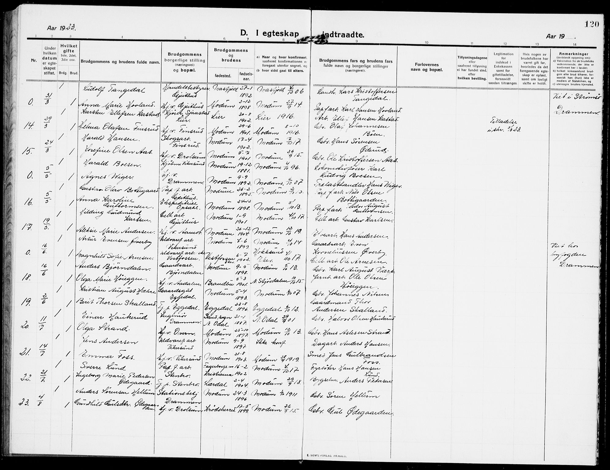 Modum kirkebøker, AV/SAKO-A-234/G/Ga/L0010: Parish register (copy) no. I 10, 1909-1923, p. 120