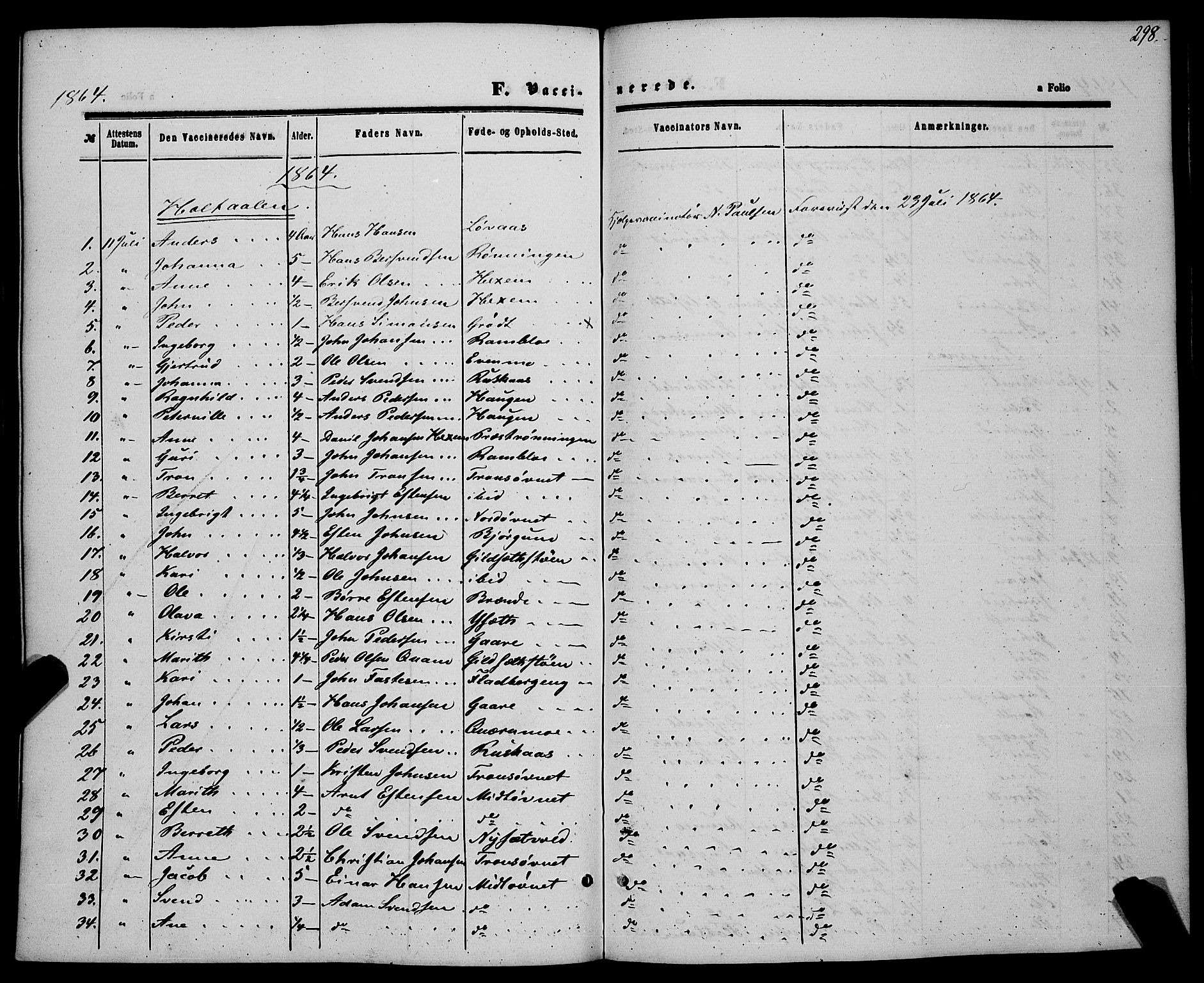 Ministerialprotokoller, klokkerbøker og fødselsregistre - Sør-Trøndelag, SAT/A-1456/685/L0966: Parish register (official) no. 685A07 /1, 1860-1869, p. 298