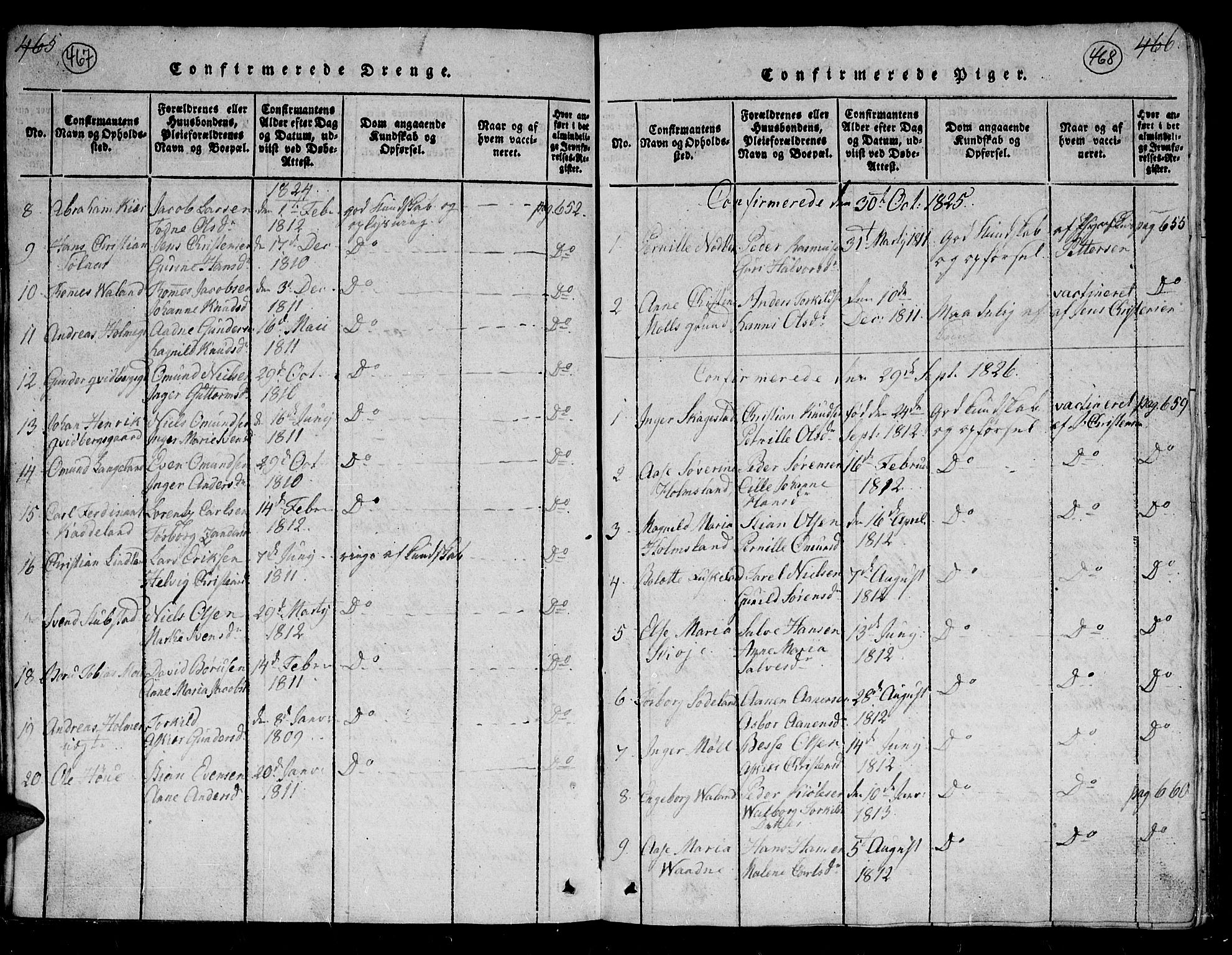 Holum sokneprestkontor, SAK/1111-0022/F/Fb/Fba/L0002: Parish register (copy) no. B 2, 1820-1849, p. 467-468