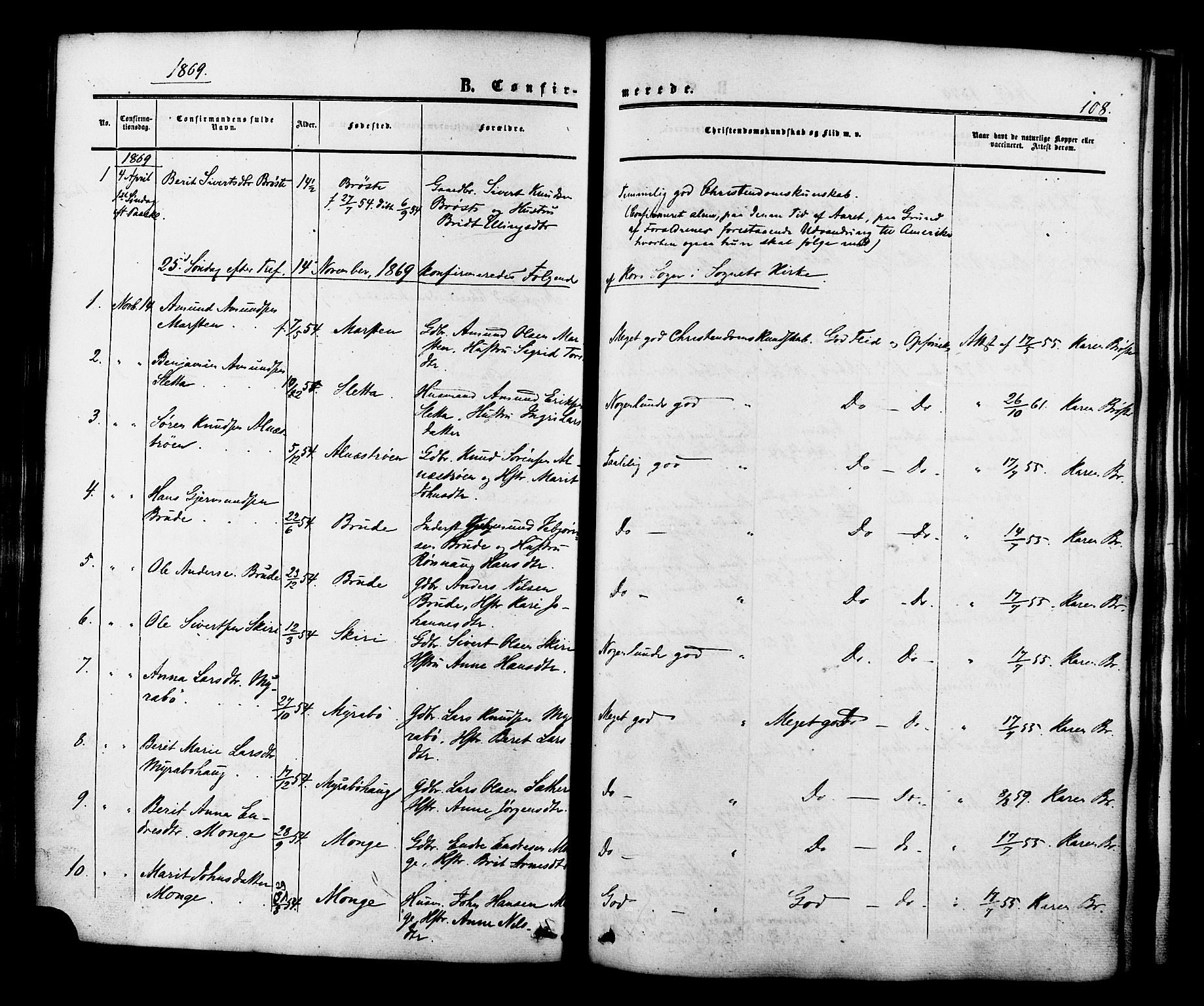 Ministerialprotokoller, klokkerbøker og fødselsregistre - Møre og Romsdal, SAT/A-1454/546/L0594: Parish register (official) no. 546A02, 1854-1882, p. 108