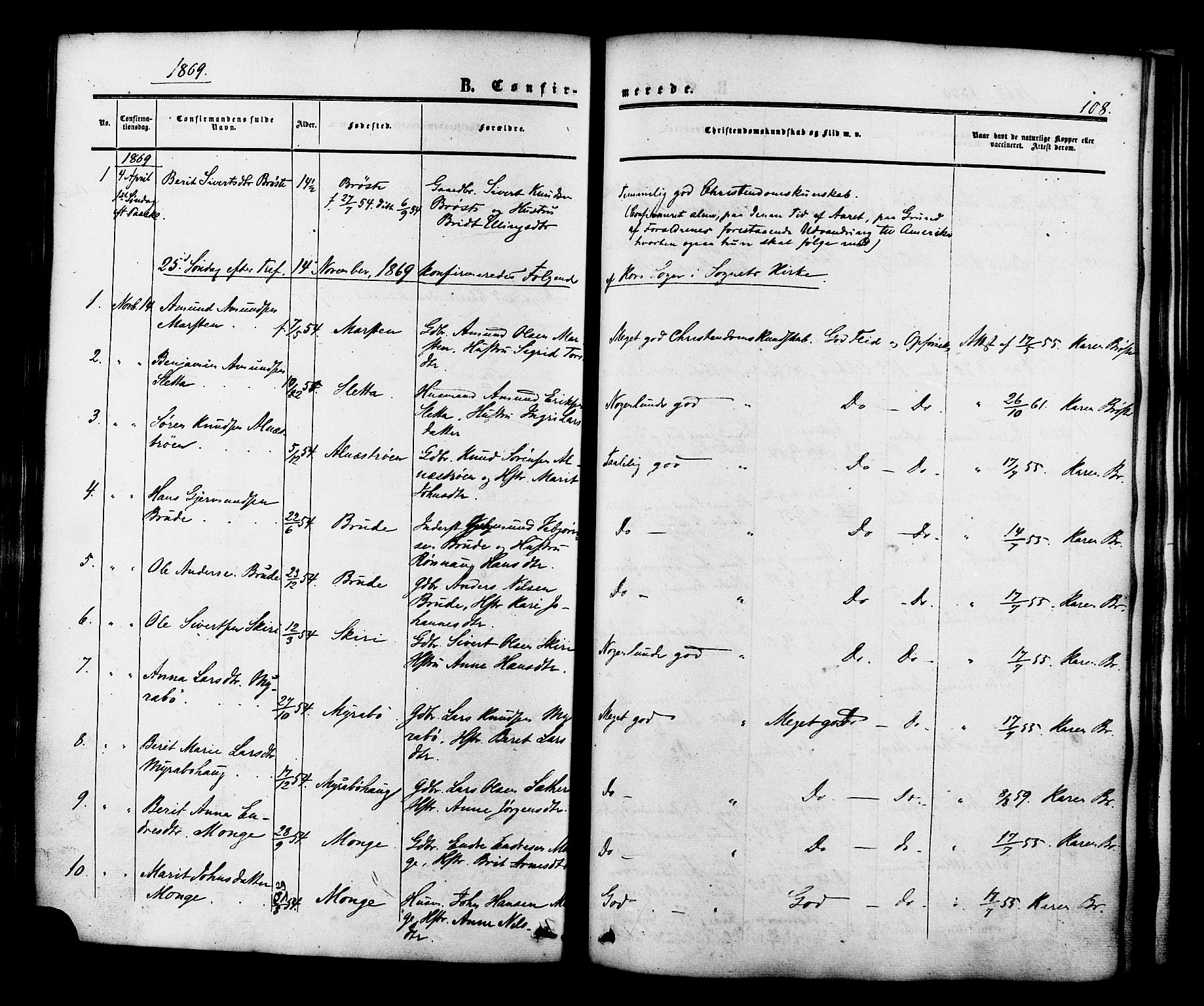 Ministerialprotokoller, klokkerbøker og fødselsregistre - Møre og Romsdal, AV/SAT-A-1454/546/L0594: Parish register (official) no. 546A02, 1854-1882, p. 108