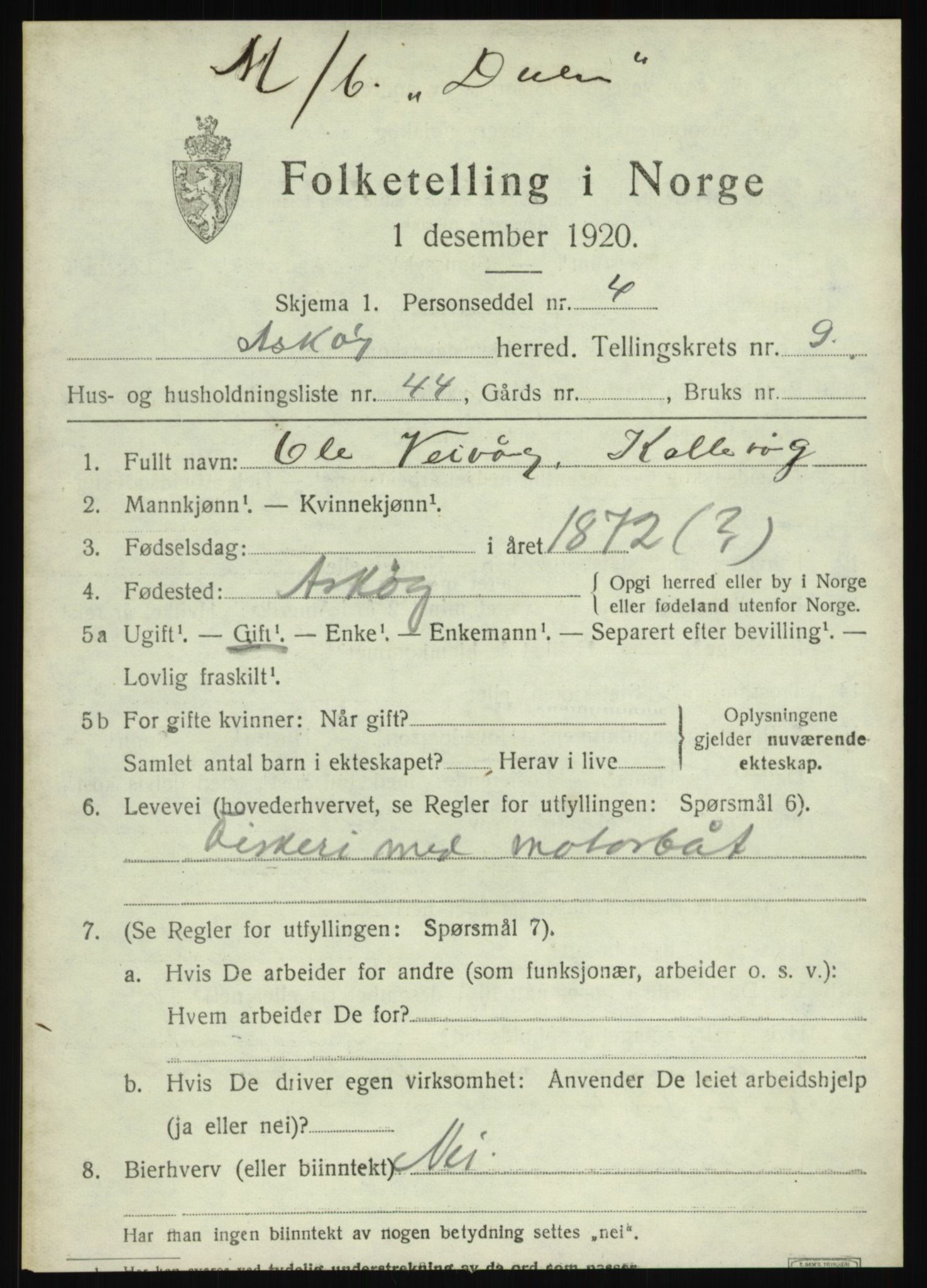 SAB, 1920 census for Askøy, 1920, p. 12756