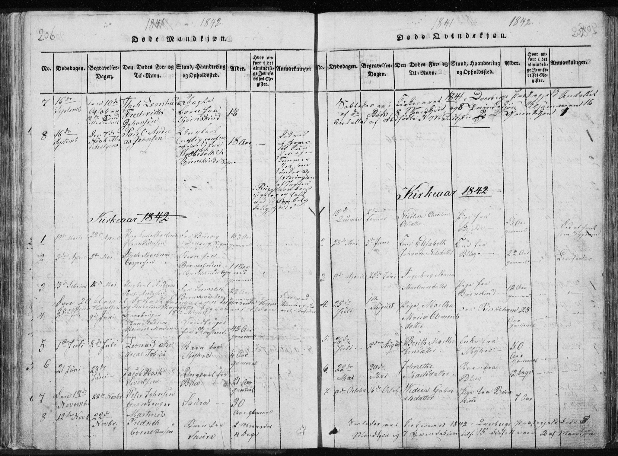 Ministerialprotokoller, klokkerbøker og fødselsregistre - Nordland, AV/SAT-A-1459/897/L1411: Parish register (copy) no. 897C01, 1820-1866, p. 206-207