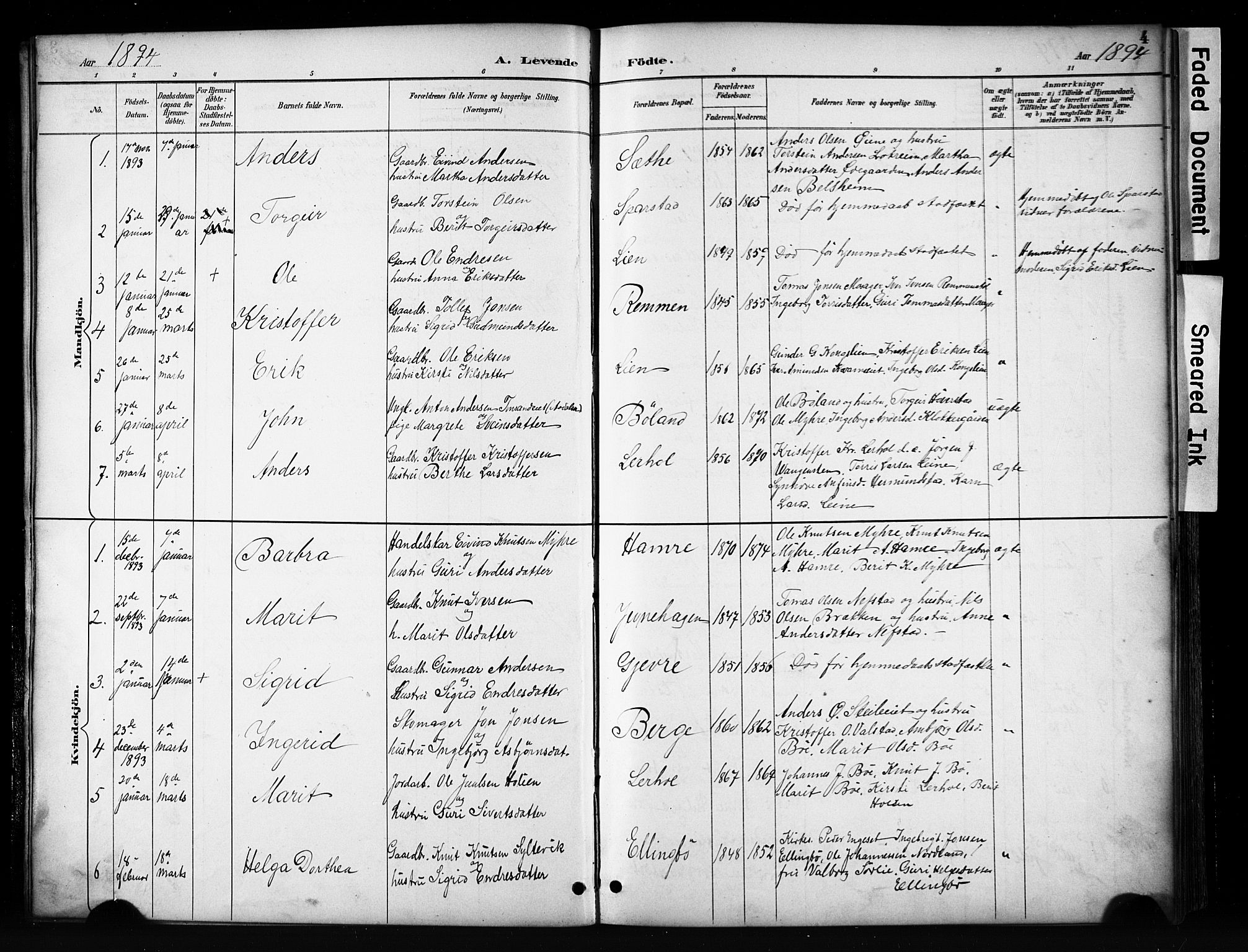Vang prestekontor, Valdres, SAH/PREST-140/H/Hb/L0006: Parish register (copy) no. 6, 1893-1918, p. 4