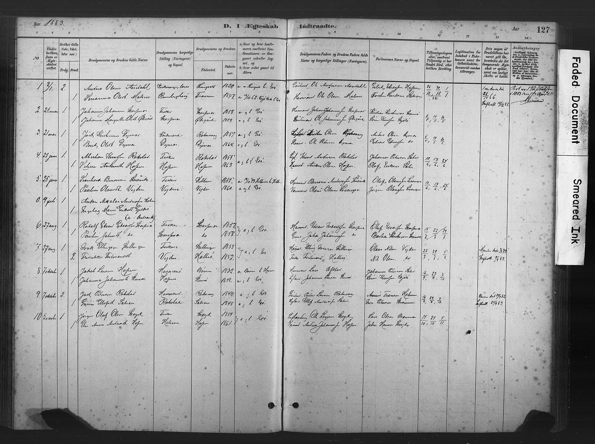 Ministerialprotokoller, klokkerbøker og fødselsregistre - Møre og Romsdal, AV/SAT-A-1454/583/L0954: Parish register (official) no. 583A01, 1880-1906, p. 127