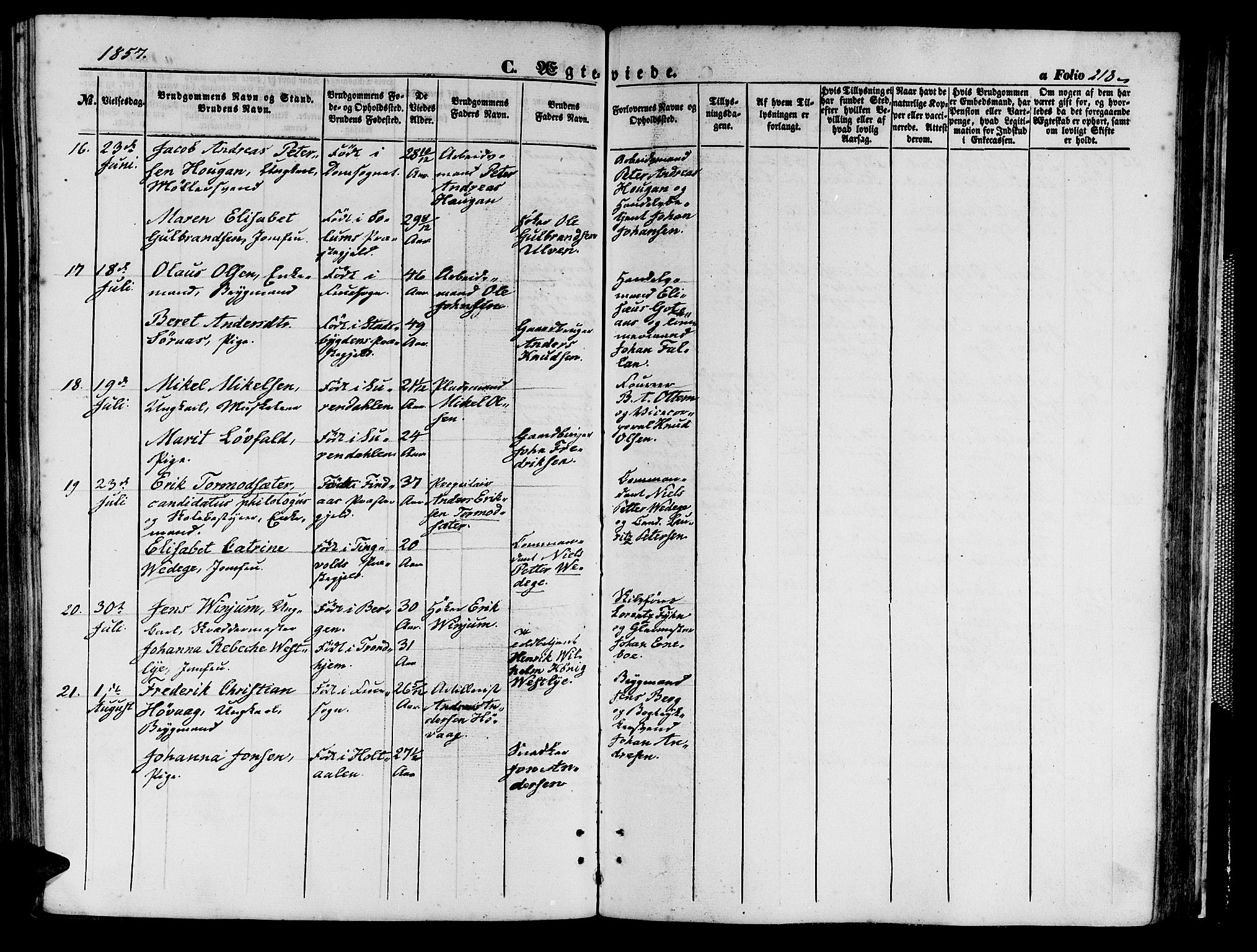 Ministerialprotokoller, klokkerbøker og fødselsregistre - Sør-Trøndelag, AV/SAT-A-1456/602/L0138: Parish register (copy) no. 602C06, 1853-1858, p. 218