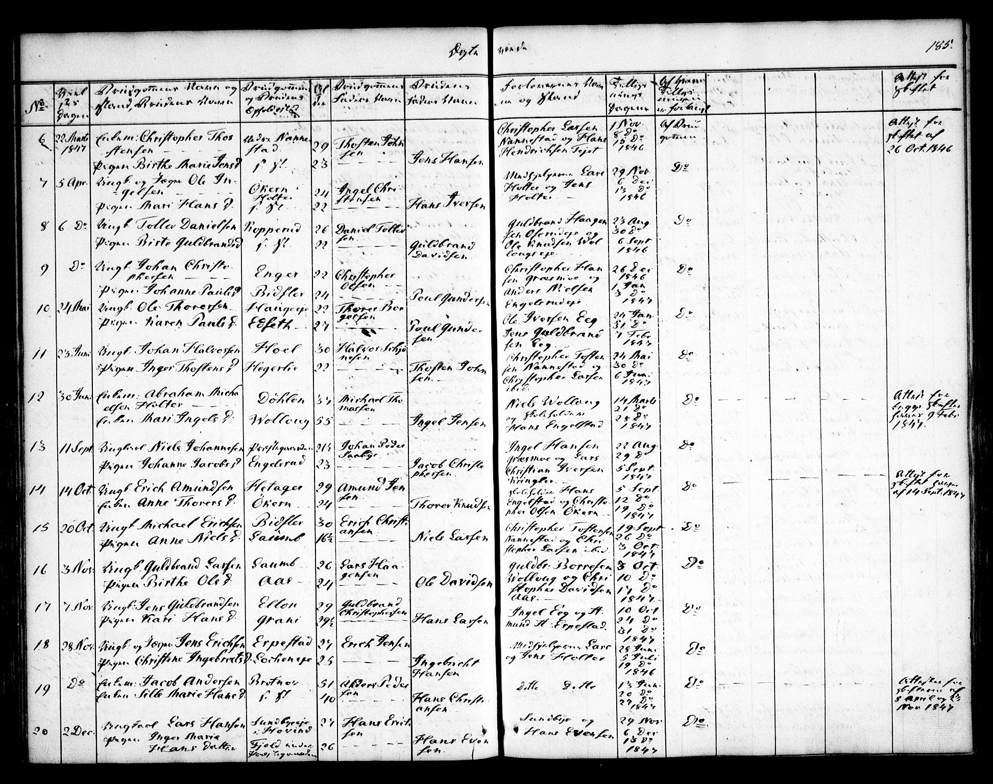 Nannestad prestekontor Kirkebøker, SAO/A-10414a/F/Fa/L0010: Parish register (official) no. I 10, 1840-1850, p. 185