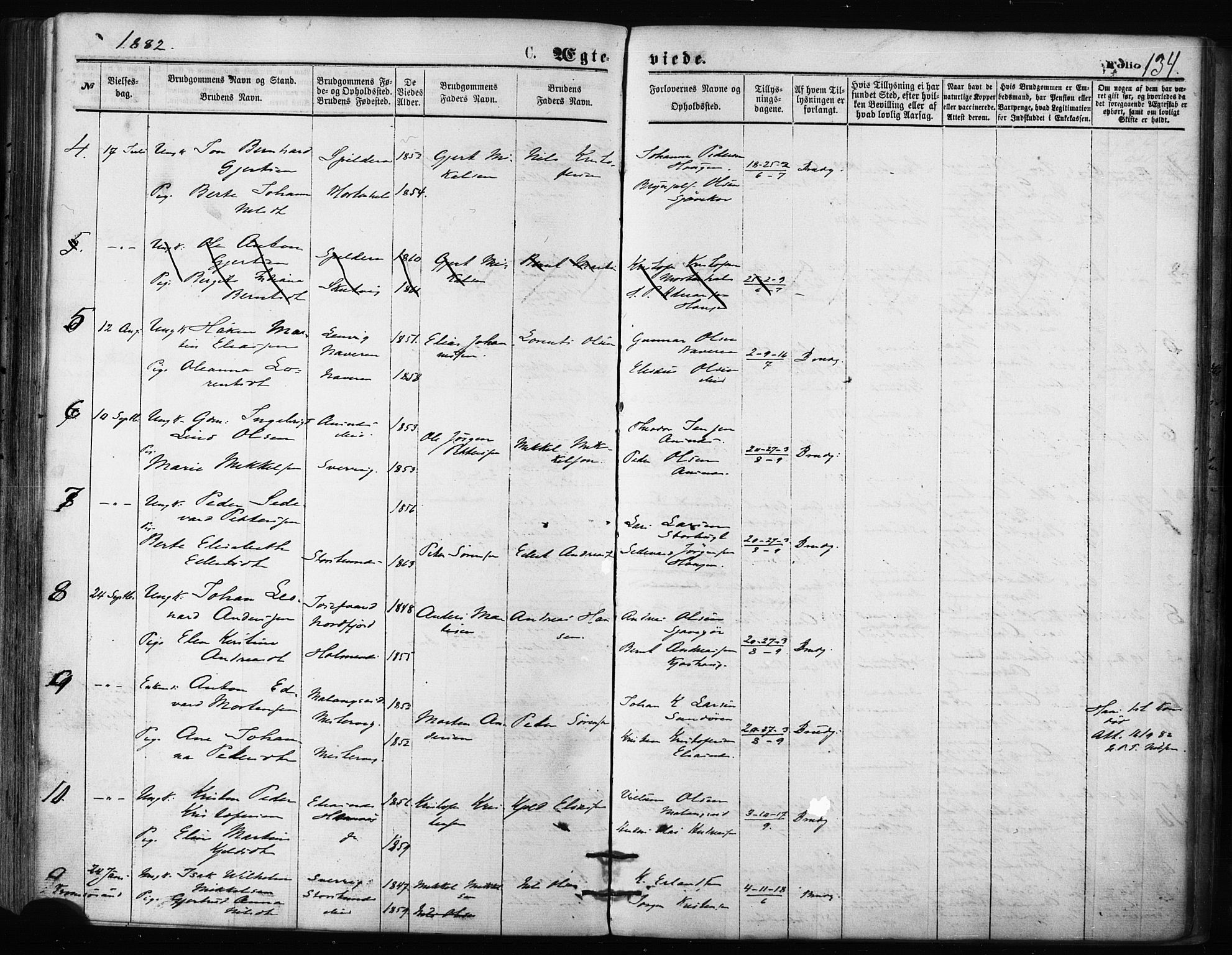 Balsfjord sokneprestembete, SATØ/S-1303/G/Ga/L0002kirke: Parish register (official) no. 2, 1871-1886, p. 134