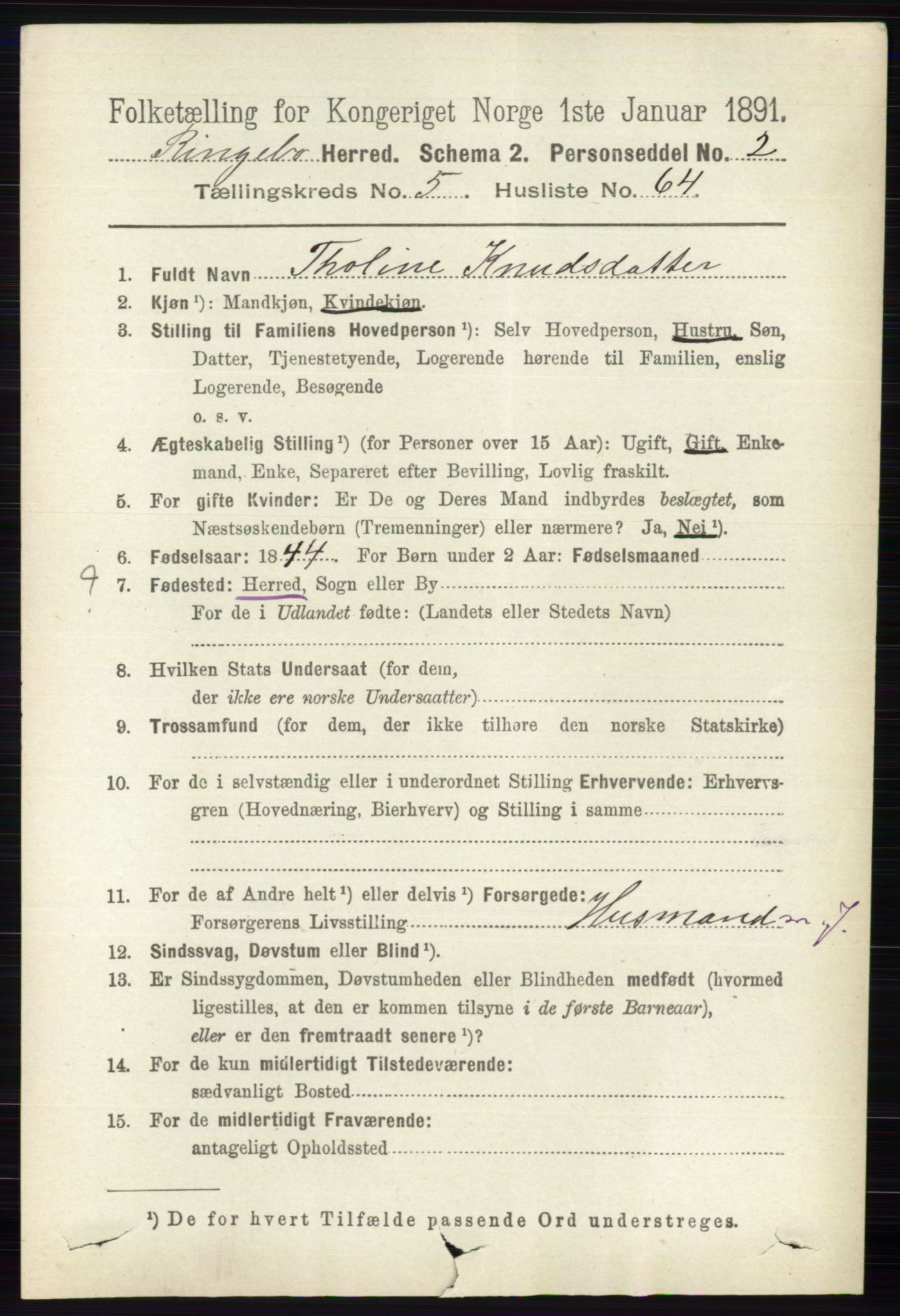 RA, 1891 census for 0520 Ringebu, 1891, p. 2356