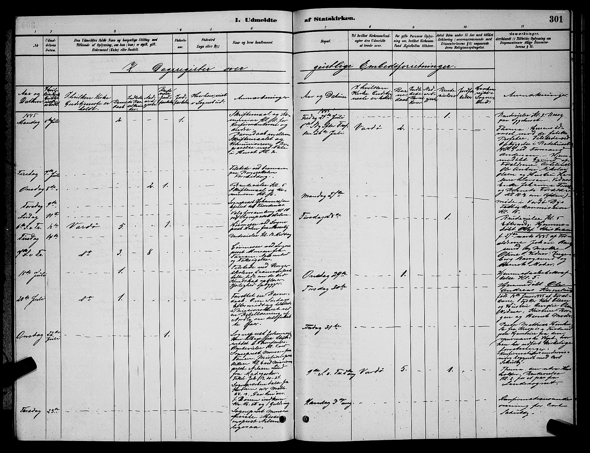 Vardø sokneprestkontor, SATØ/S-1332/H/Hb/L0004klokker: Parish register (copy) no. 4, 1879-1887, p. 301