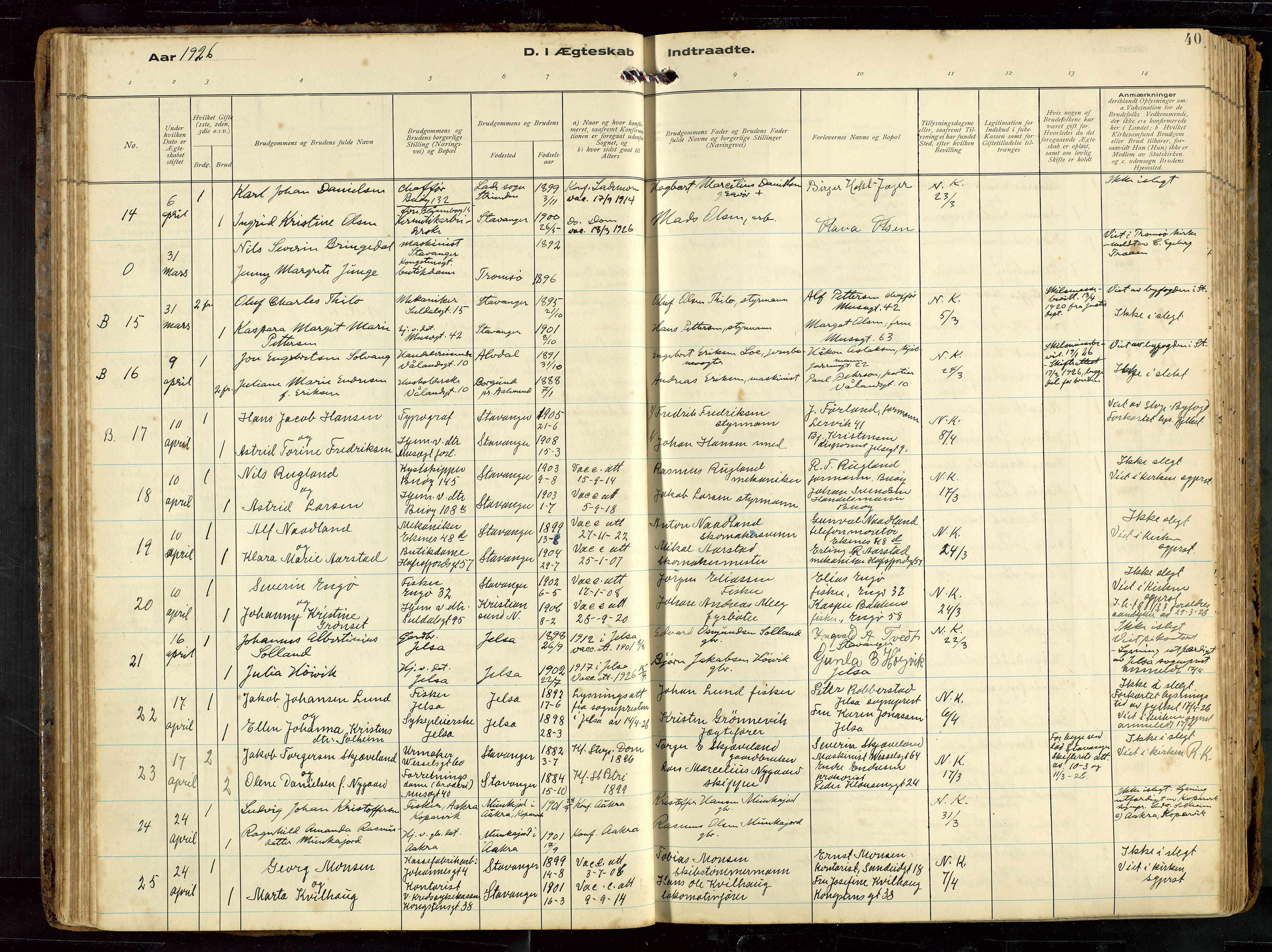 St. Petri sokneprestkontor, AV/SAST-A-101813/002/D/L0002: Parish register (official) no. A 27, 1921-1942, p. 40