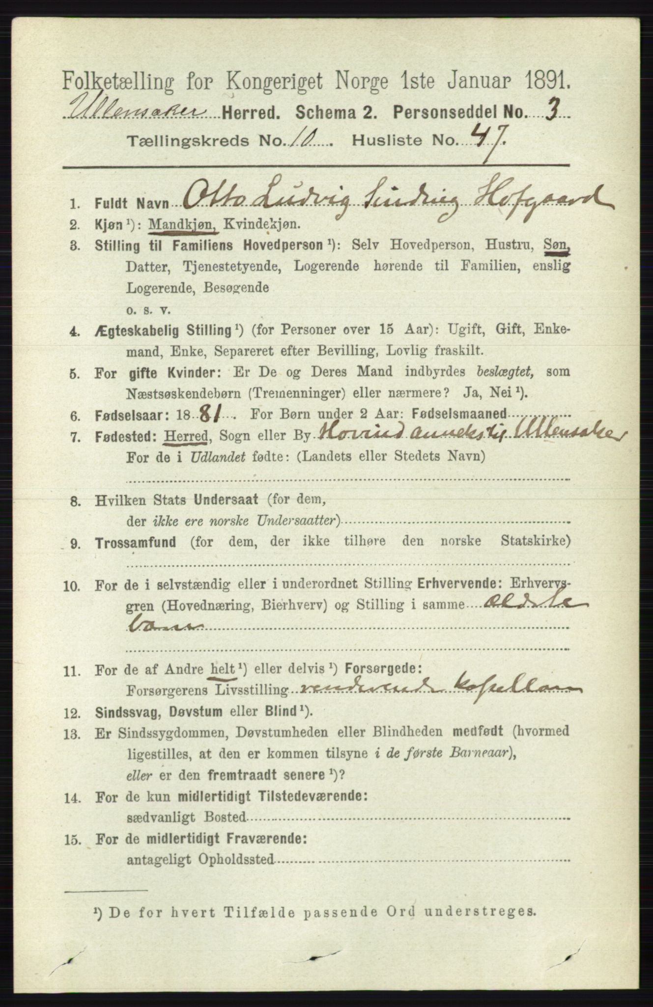 RA, 1891 census for 0235 Ullensaker, 1891, p. 4797