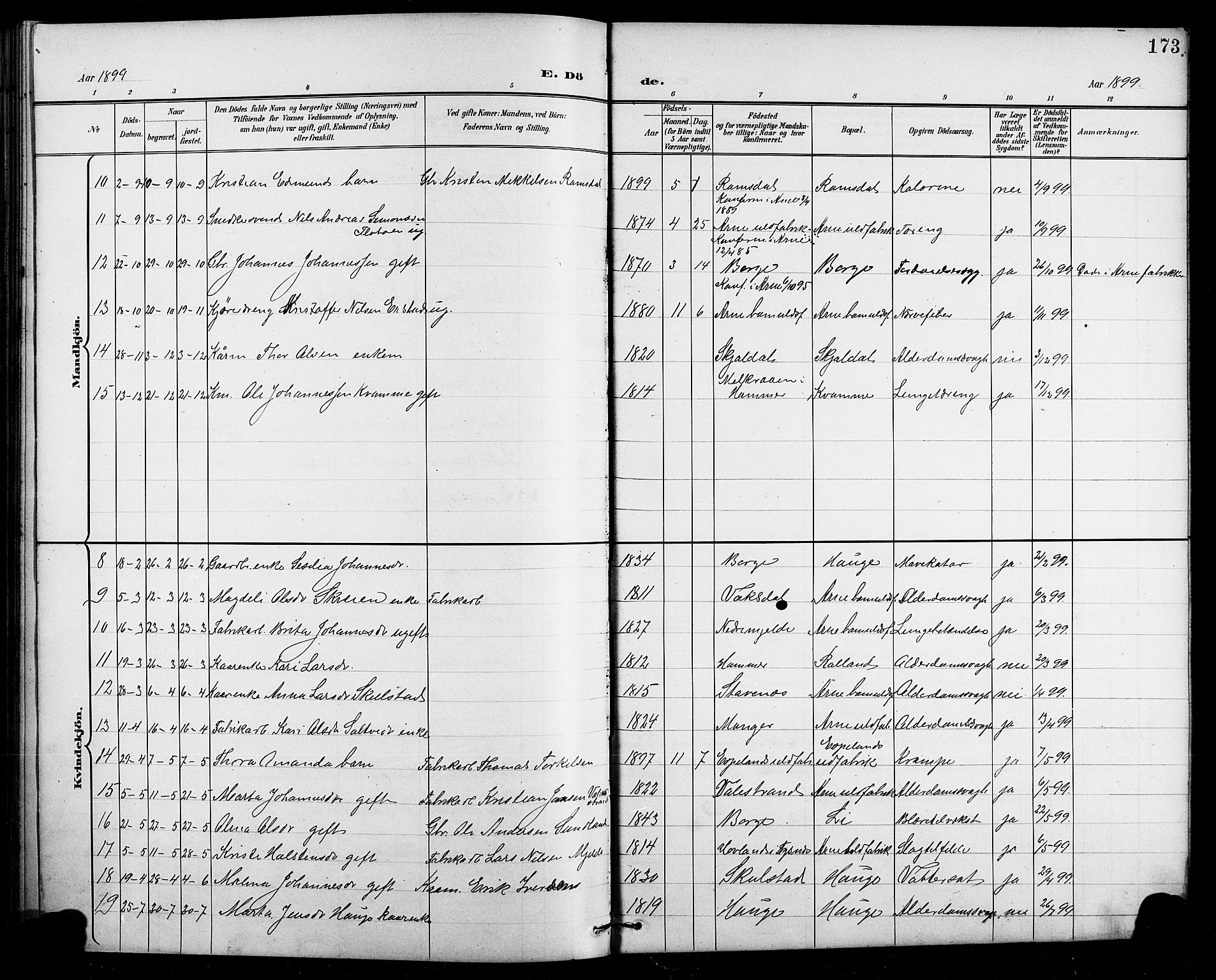 Arna sokneprestembete, AV/SAB-A-74001/H/Ha/Hab: Parish register (copy) no. A 4, 1898-1910, p. 173