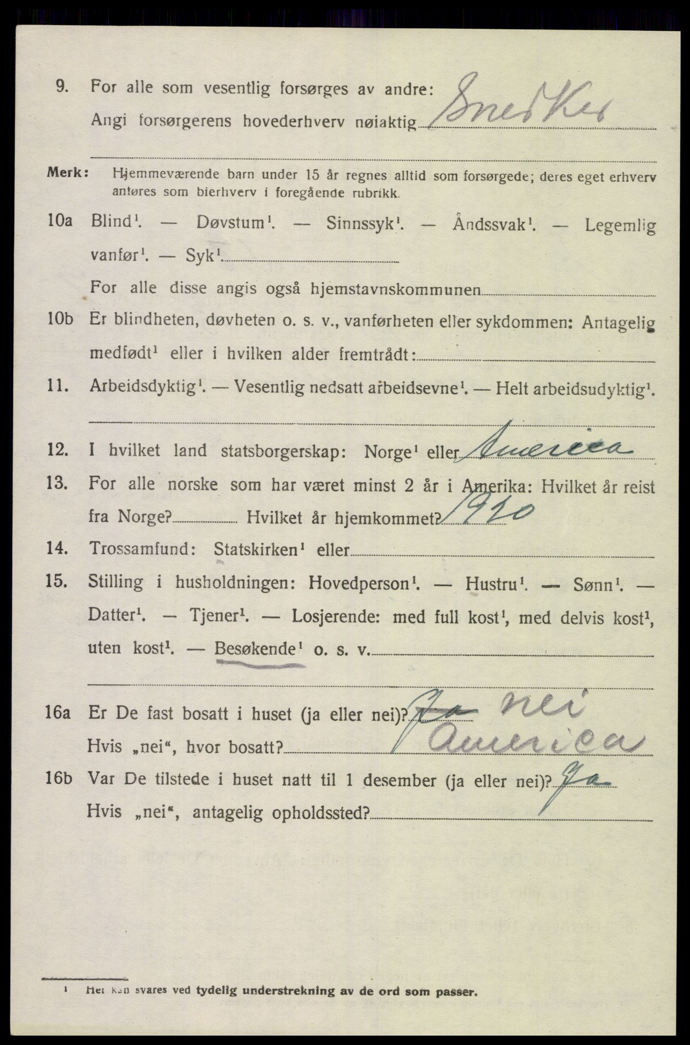 SAK, 1920 census for Spangereid, 1920, p. 3312