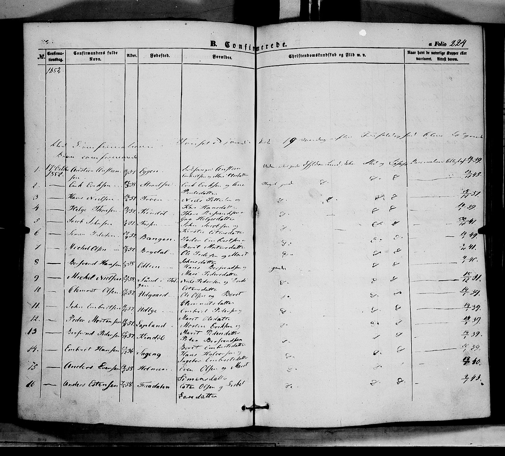 Tynset prestekontor, SAH/PREST-058/H/Ha/Haa/L0020: Parish register (official) no. 20, 1848-1862, p. 224