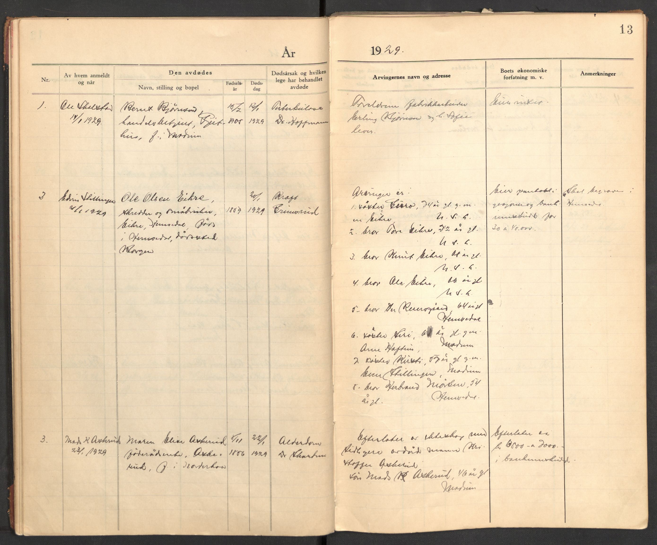 Modum lensmannskontor, AV/SAKO-A-524/H/Ha/Hab/L0006: Dødsfallsprotokoll - Nordre Modum, 1928-1932, p. 13