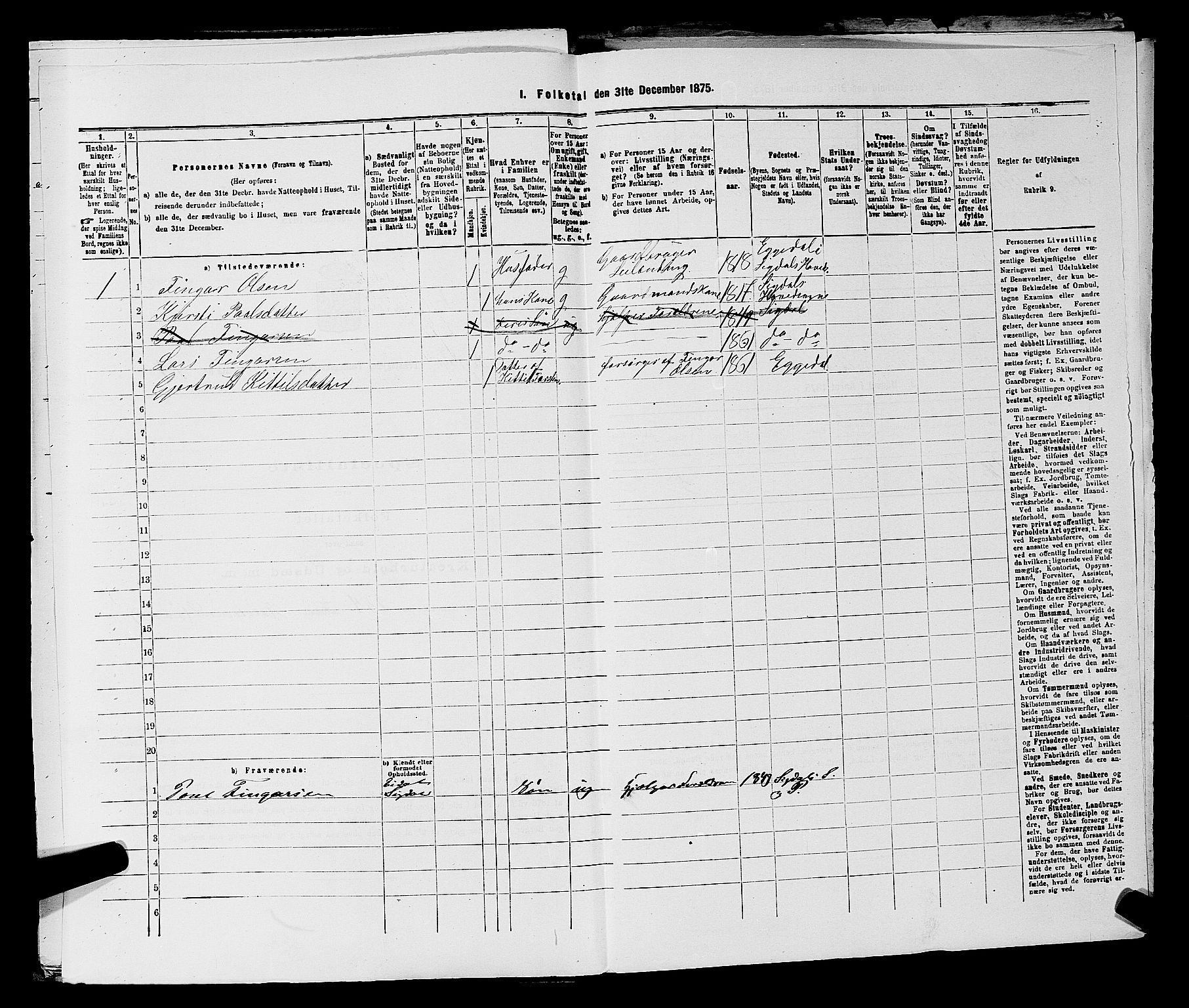 SAKO, 1875 census for 0621P Sigdal, 1875, p. 1146