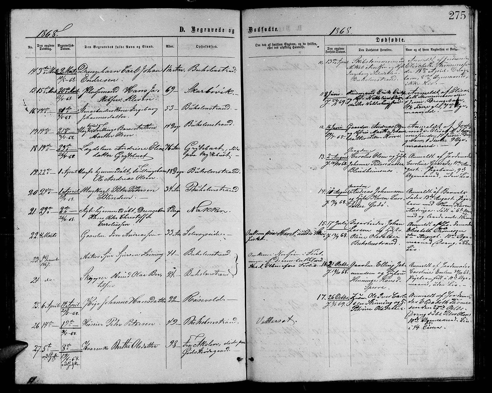 Ministerialprotokoller, klokkerbøker og fødselsregistre - Møre og Romsdal, AV/SAT-A-1454/528/L0428: Parish register (copy) no. 528C09, 1864-1880, p. 275