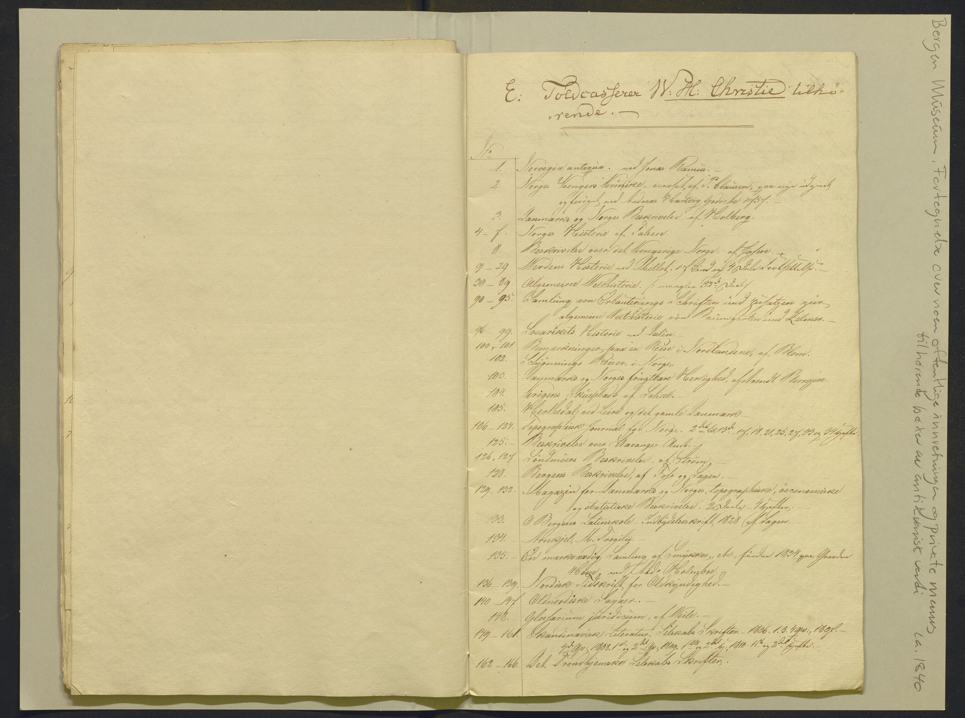 Bergens Museum, AV/SAB-A-17301/02/F/L0001: Kataloger over gjenstander og pergamentbrev , 1825-1880, p. 207