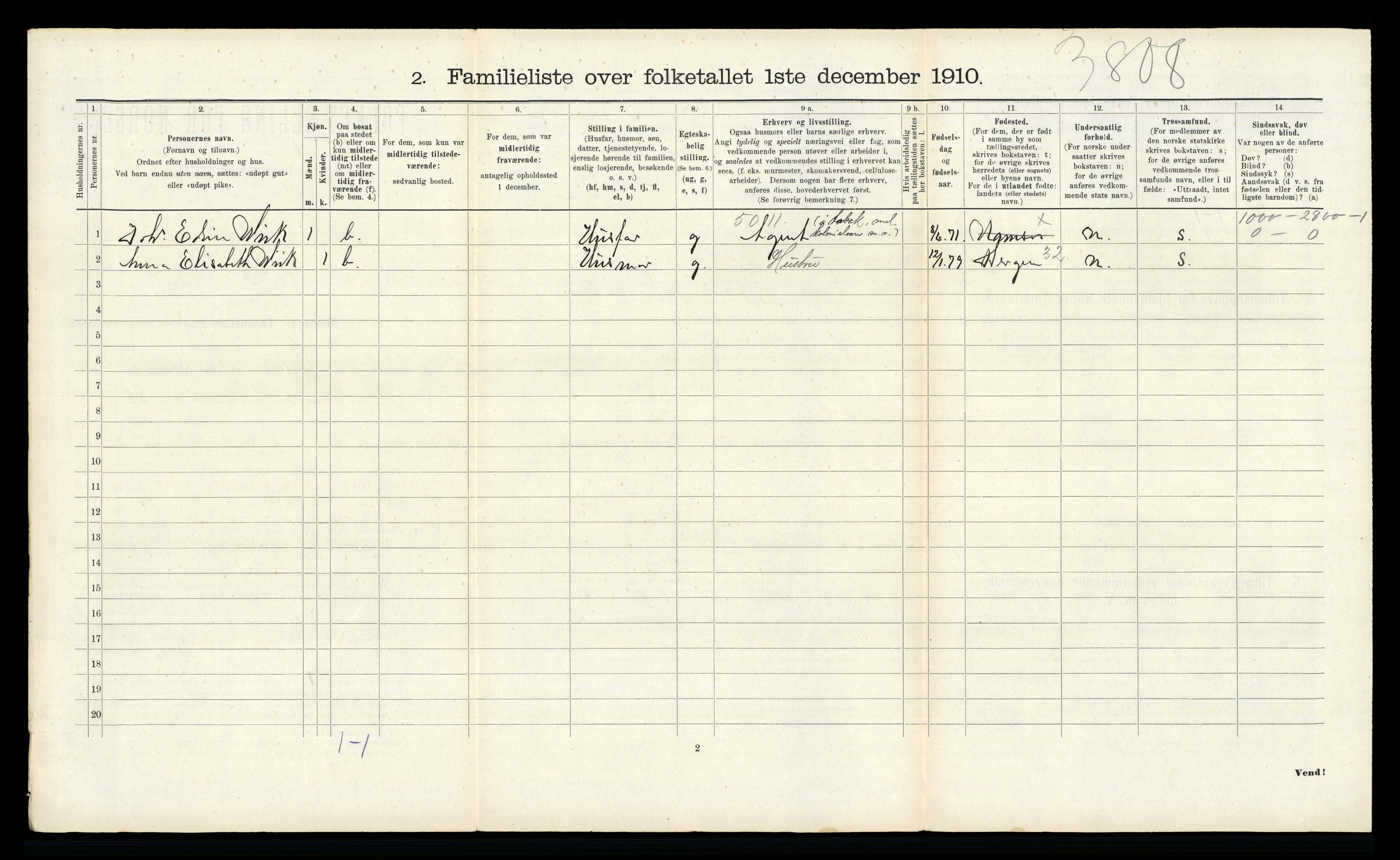 RA, 1910 census for Namsos, 1910, p. 1017