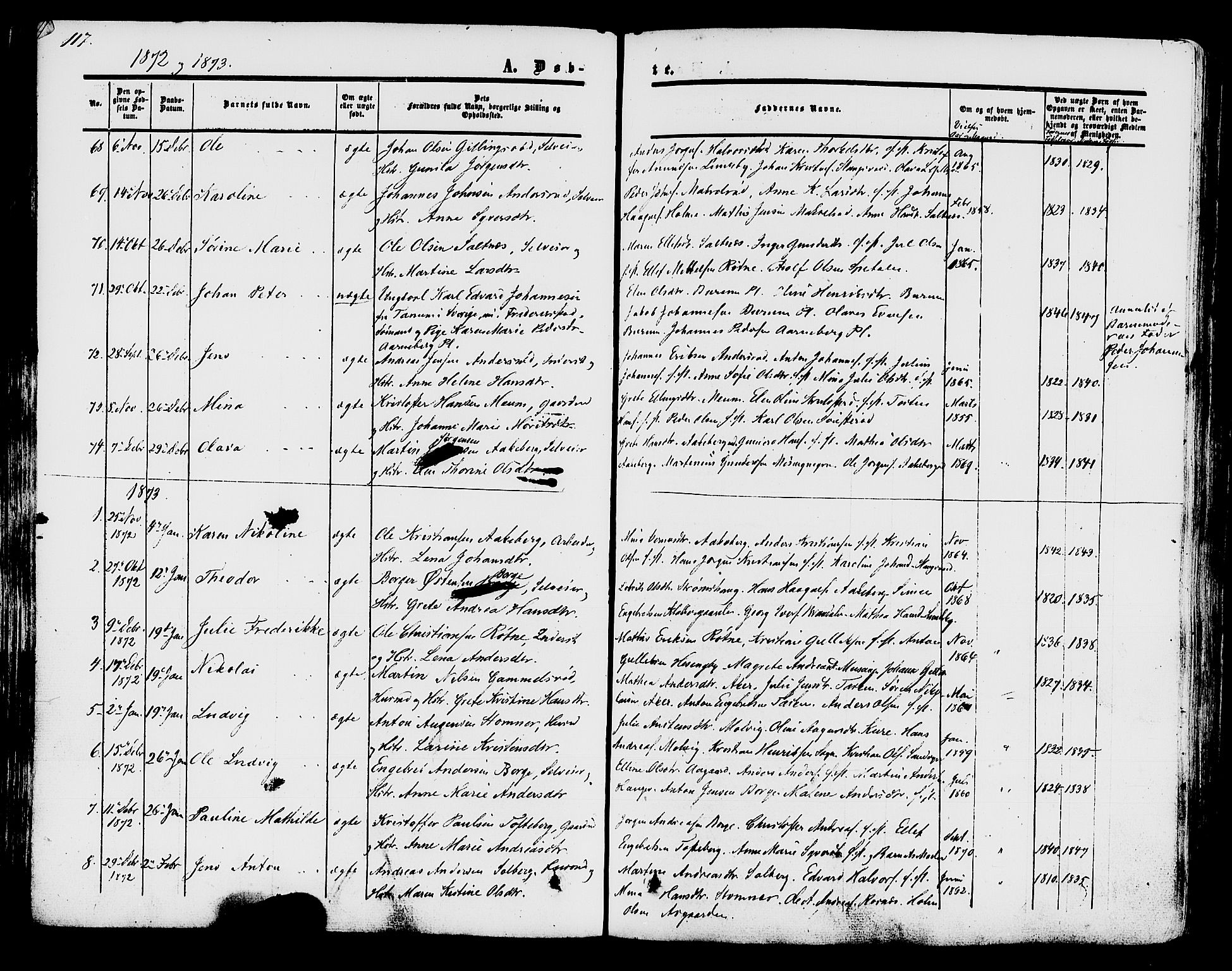 Råde prestekontor kirkebøker, SAO/A-2009/F/Fa/L0006: Parish register (official) no. 6, 1854-1877, p. 117