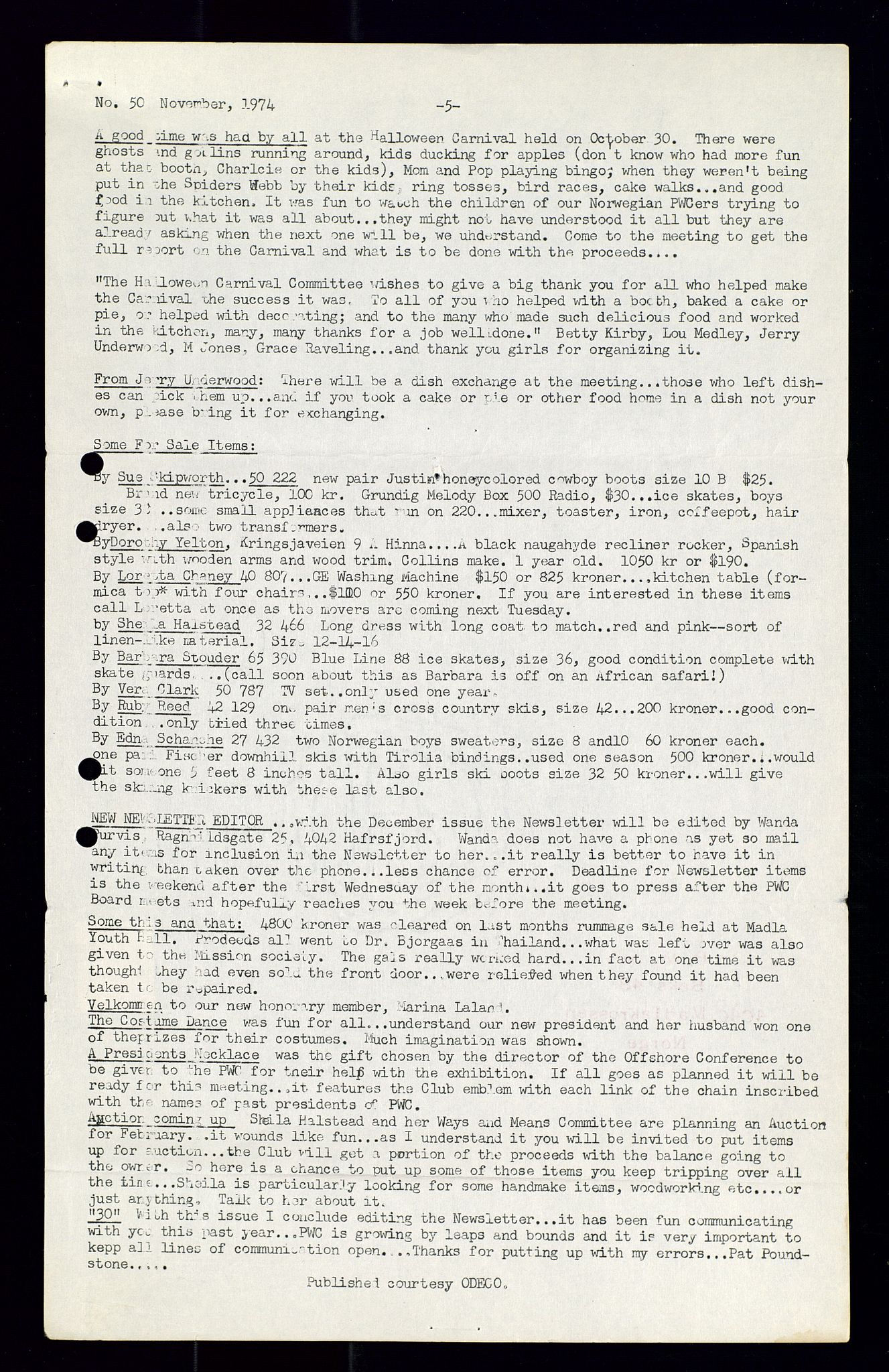 PA 1547 - Petroleum Wives Club, AV/SAST-A-101974/X/Xa/L0001: Newsletters (1971-1978)/radiointervjuer på kasett (1989-1992), 1970-1978