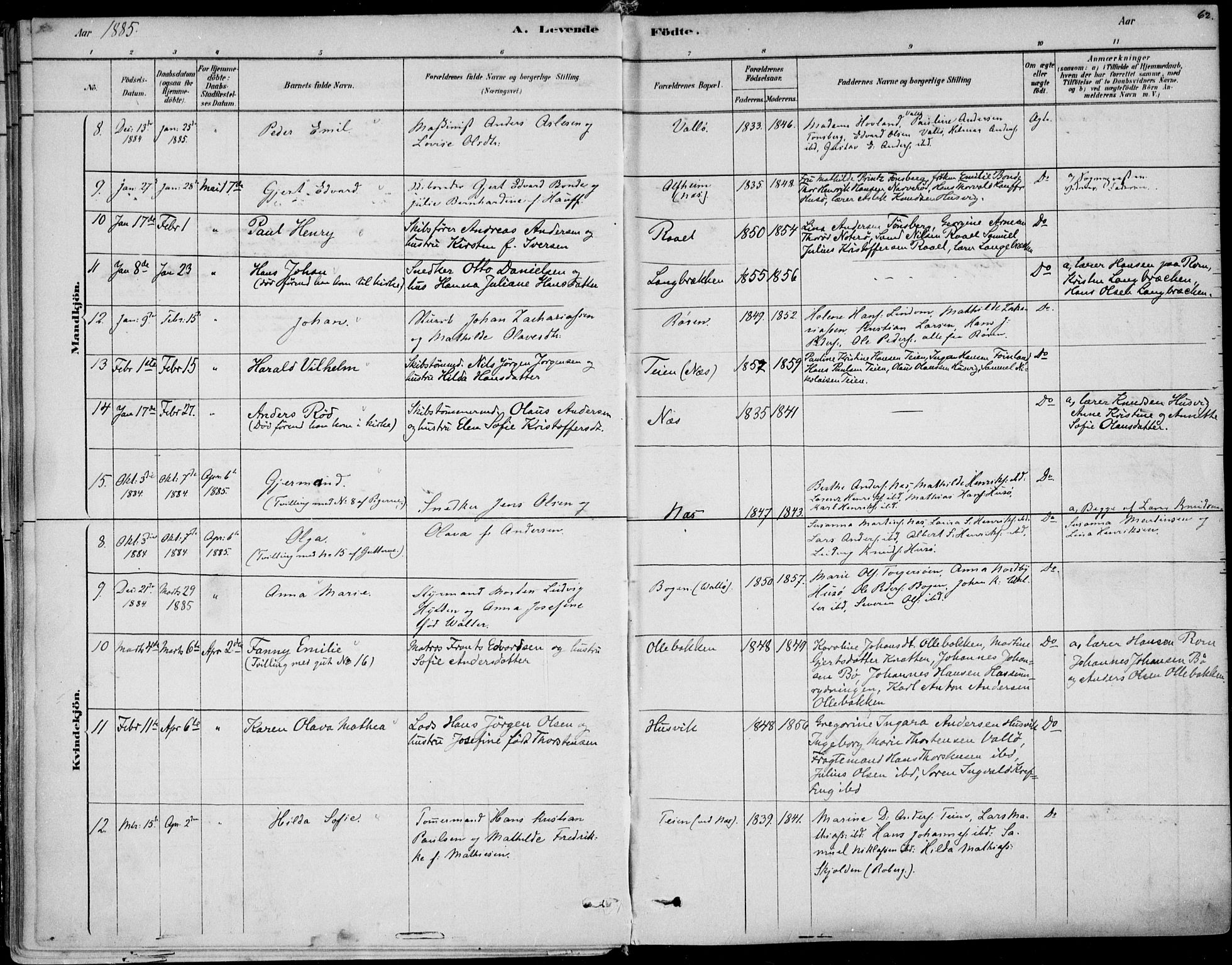 Sem kirkebøker, AV/SAKO-A-5/F/Fb/L0004: Parish register (official) no. II 4, 1878-1891, p. 62