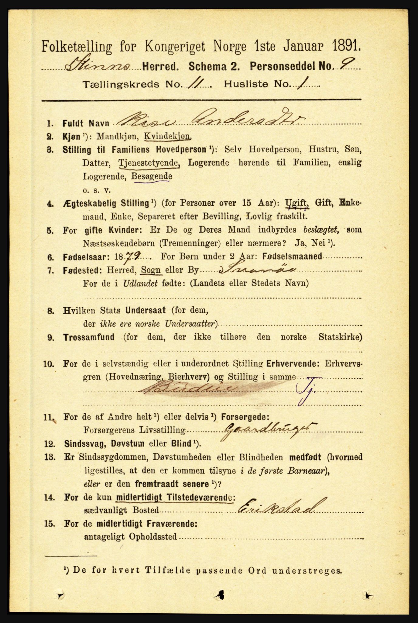 RA, 1891 census for 1437 Kinn, 1891, p. 4064