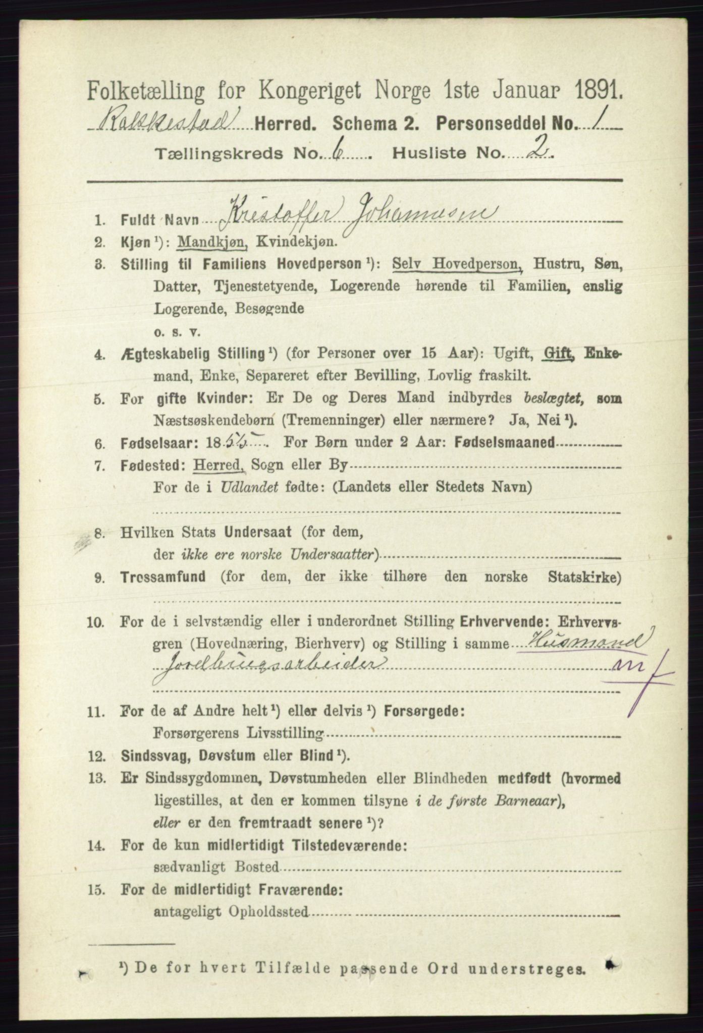 RA, 1891 census for 0128 Rakkestad, 1891, p. 2490