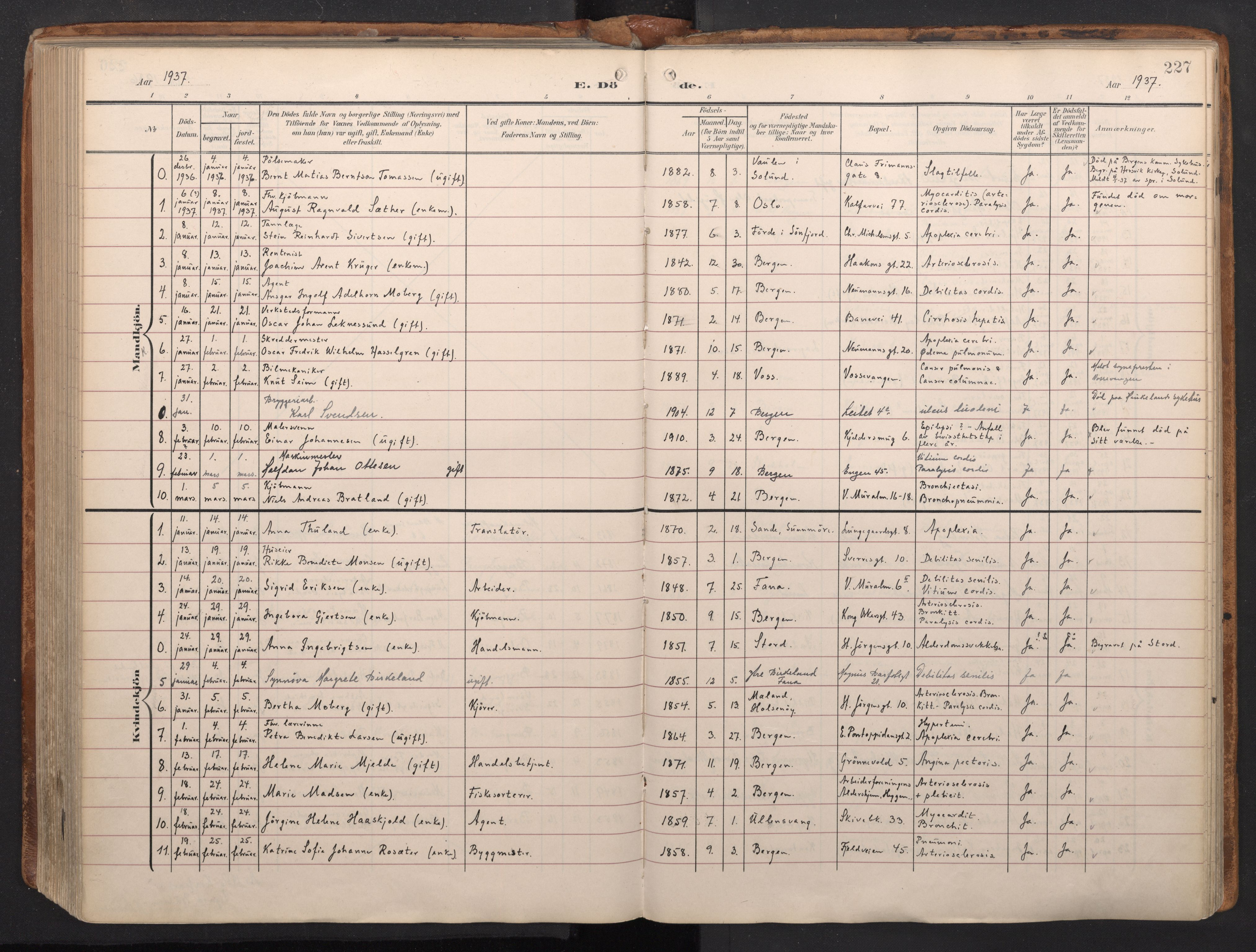 Domkirken sokneprestembete, AV/SAB-A-74801/H/Haa/L0044: Parish register (official) no. E 6, 1904-1946, p. 226b-227a