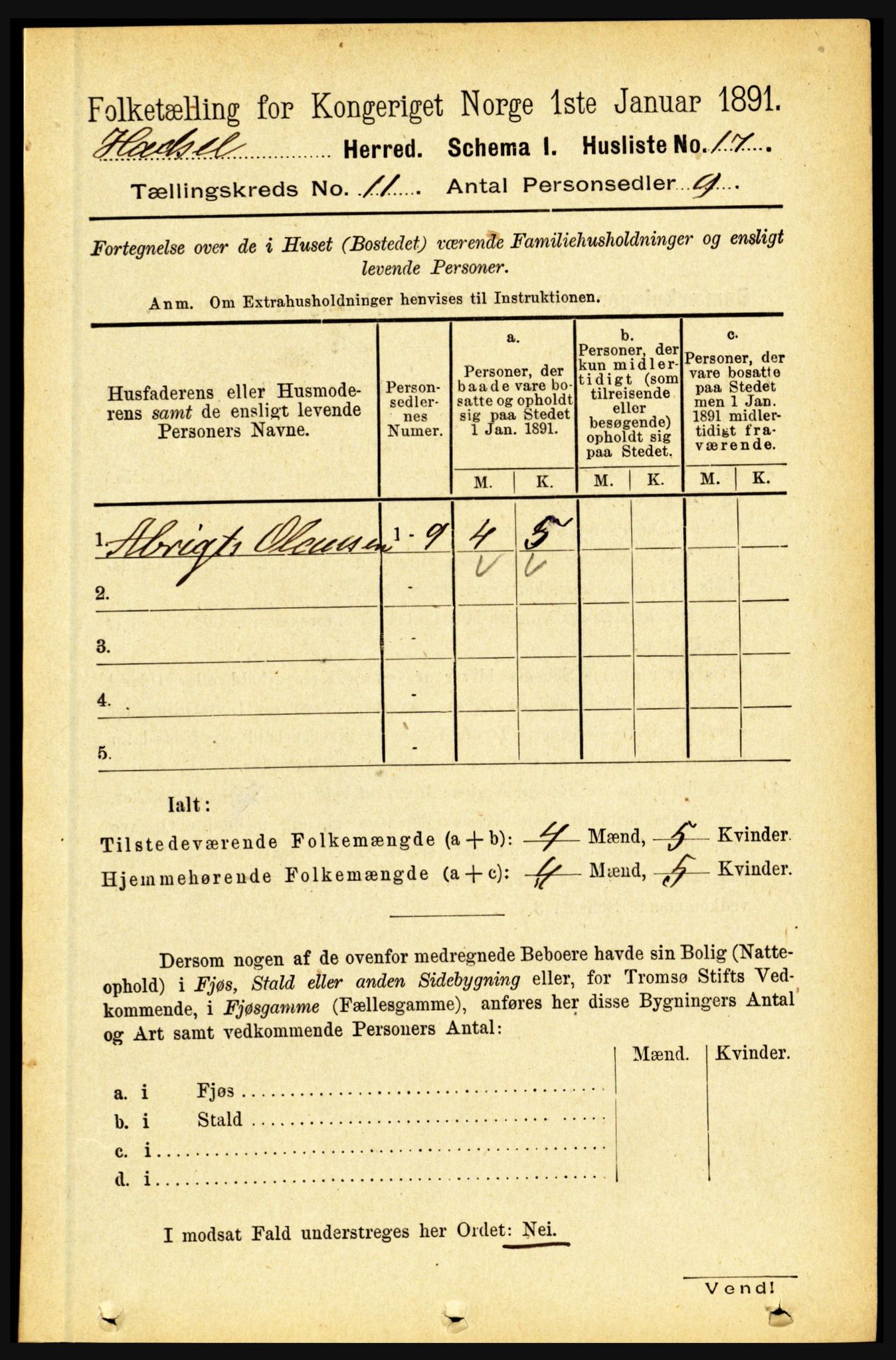 RA, 1891 census for 1866 Hadsel, 1891, p. 4659