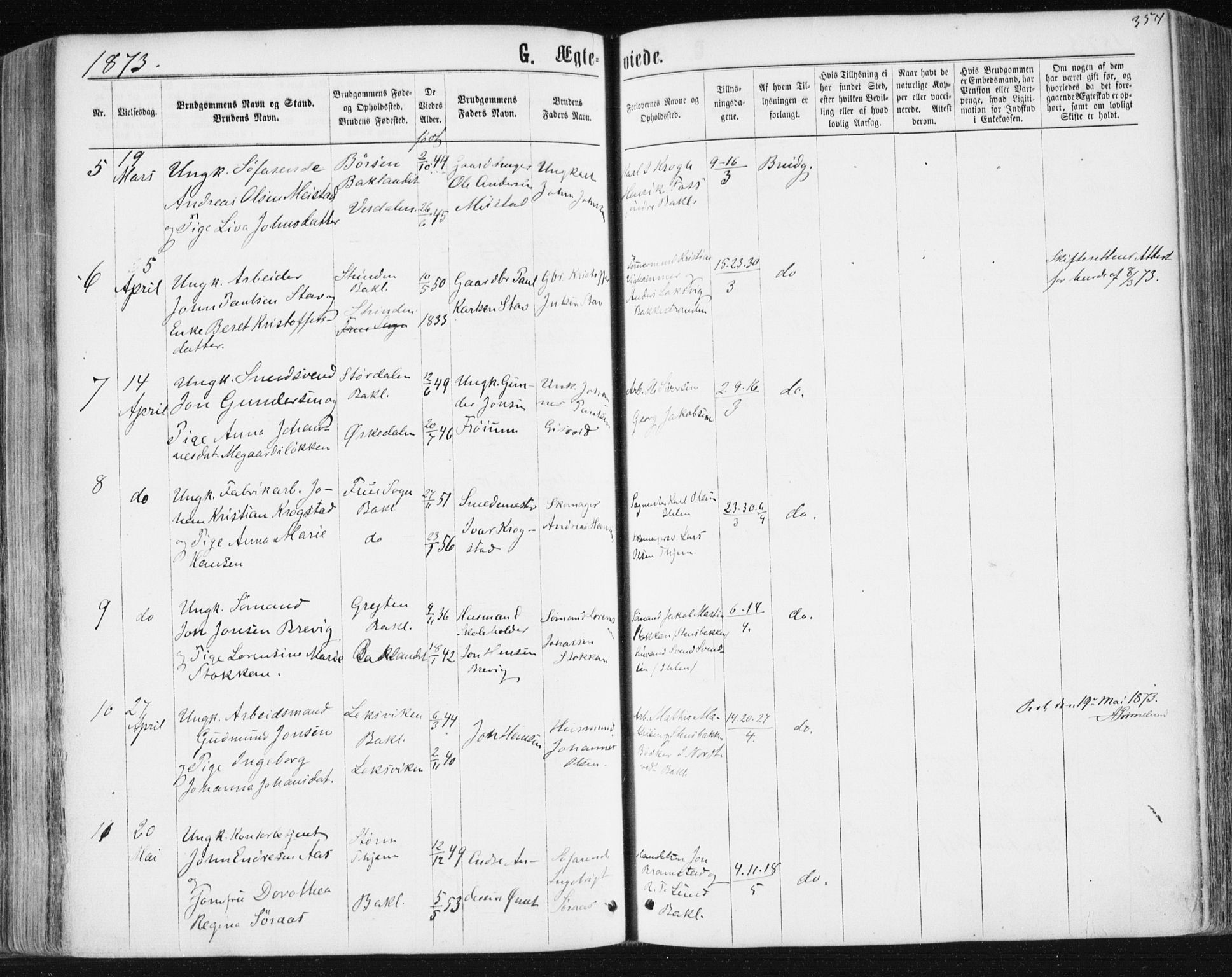 Ministerialprotokoller, klokkerbøker og fødselsregistre - Sør-Trøndelag, SAT/A-1456/604/L0186: Parish register (official) no. 604A07, 1866-1877, p. 357