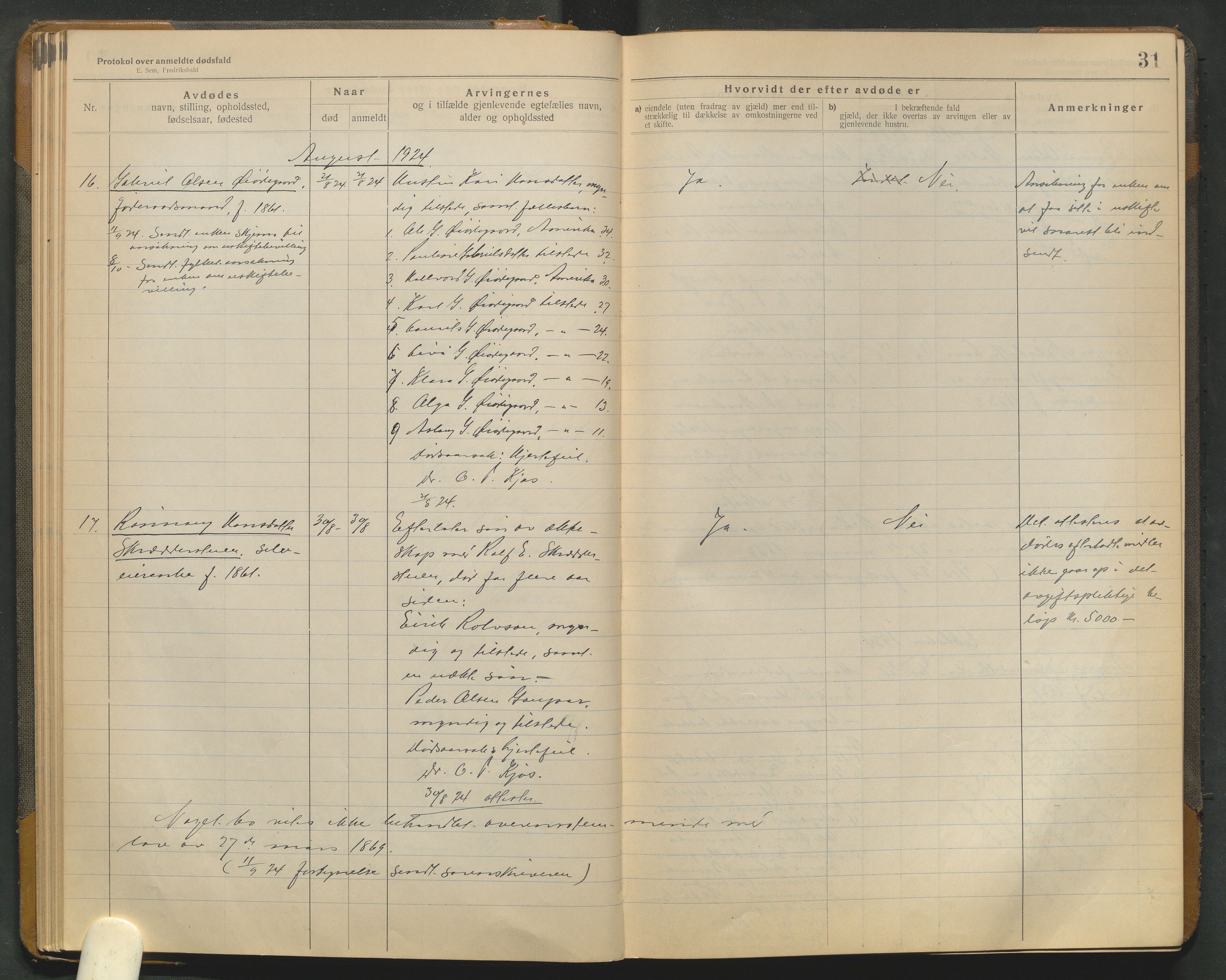 Lom lensmannskontor, AV/SAH-PGL-006/H/Ha/Haa/L0001/0004: Dødsfallsprotokoller / Dødsfallsprotokoll, 1922-1937, p. 31