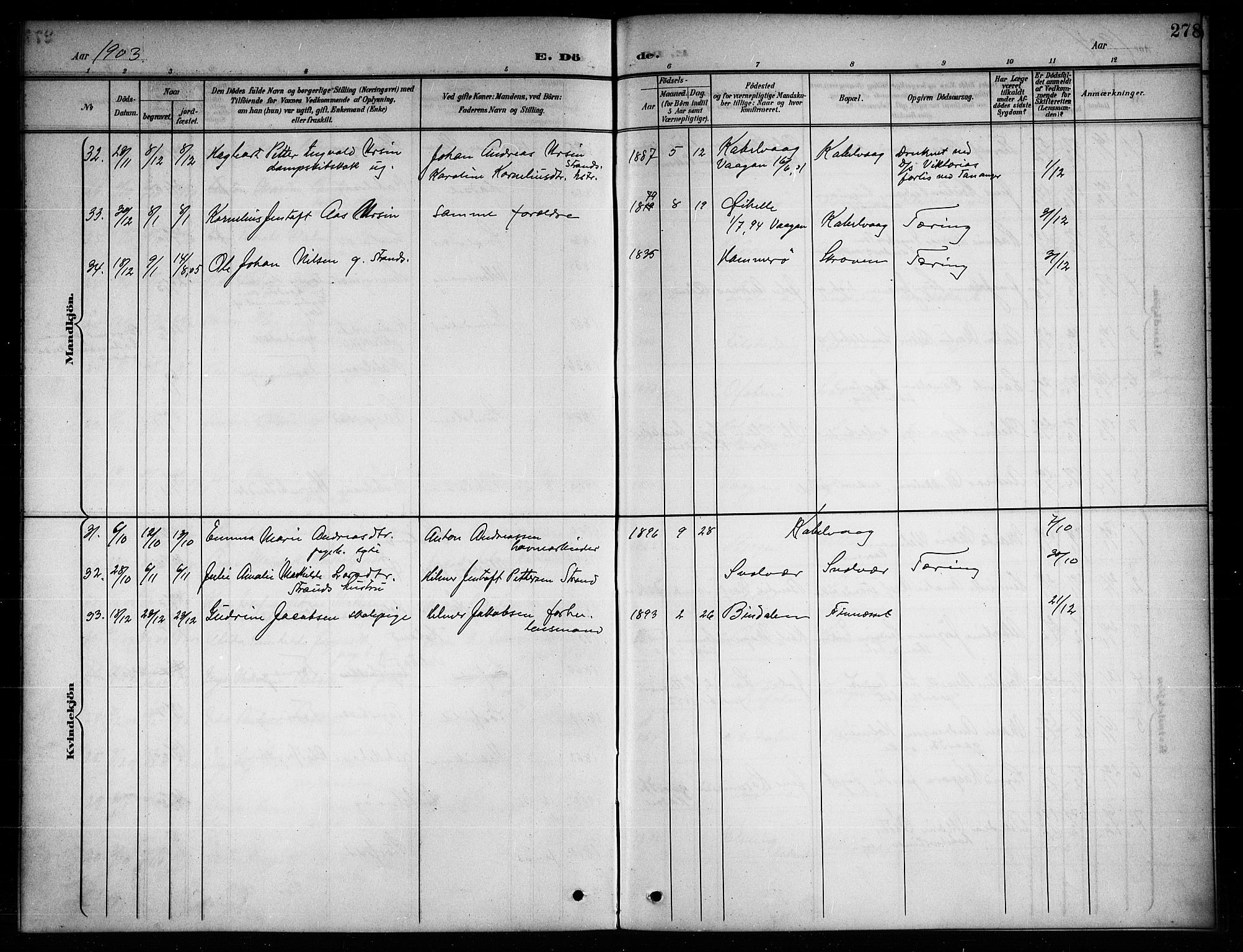 Ministerialprotokoller, klokkerbøker og fødselsregistre - Nordland, AV/SAT-A-1459/874/L1078: Parish register (copy) no. 874C07, 1900-1907, p. 278