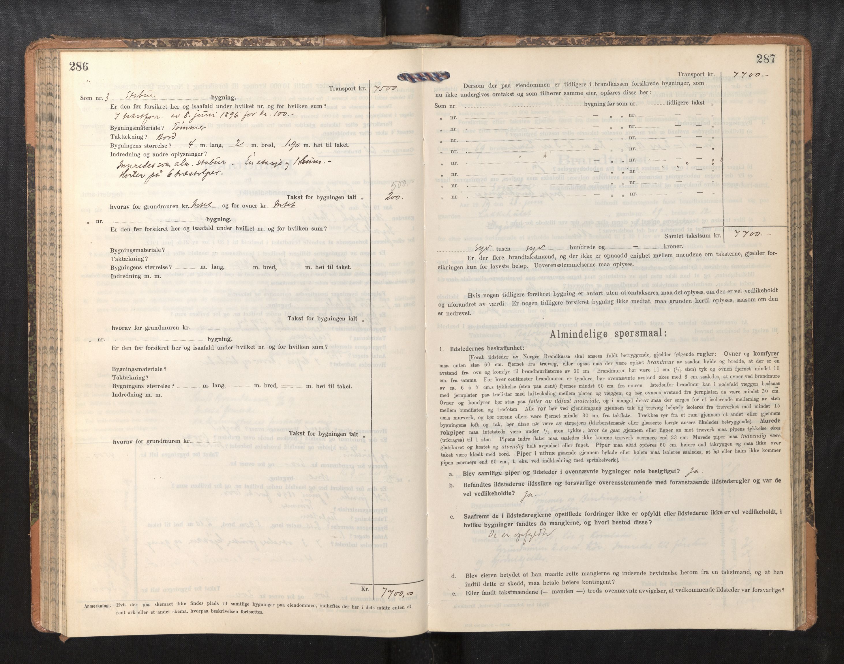 Lensmannen i Sogndal, AV/SAB-A-29901/0012/L0011: Branntakstprotokoll, skjematakst, 1914-1922, p. 286-287