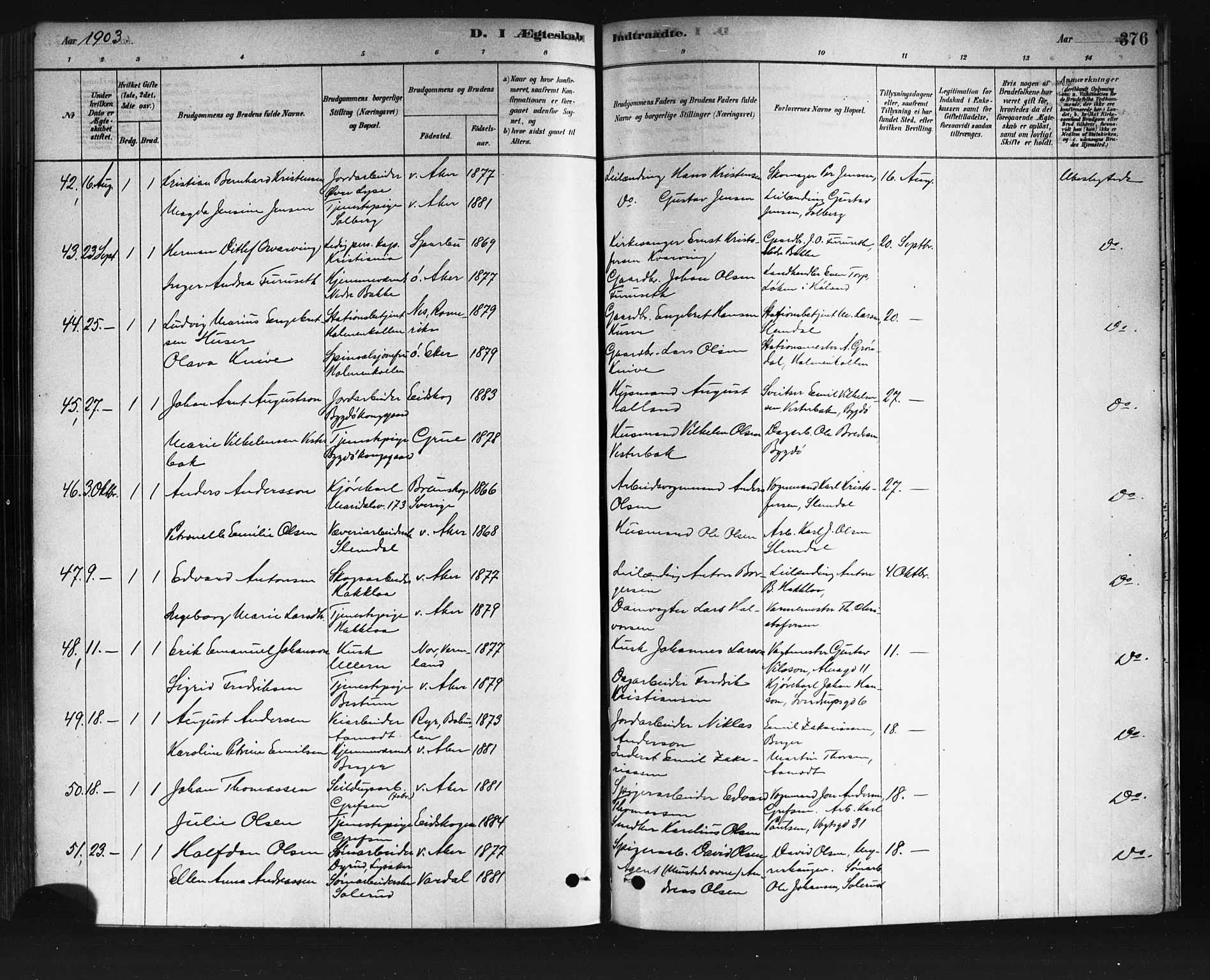 Vestre Aker prestekontor Kirkebøker, AV/SAO-A-10025/F/Fa/L0008: Parish register (official) no. 8, 1878-1903, p. 376