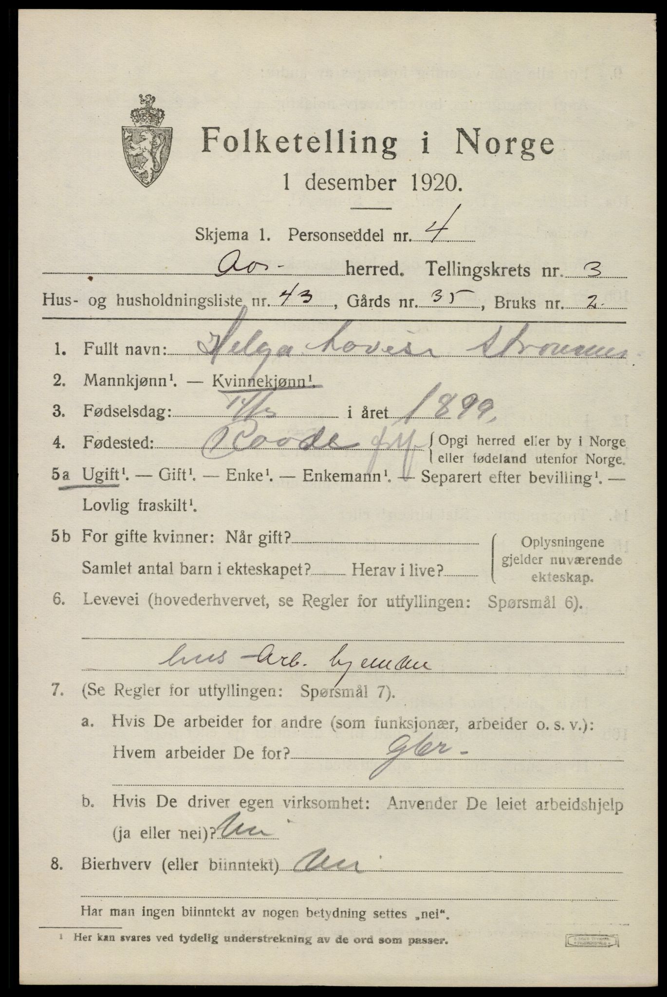 SAO, 1920 census for Ås, 1920, p. 4218