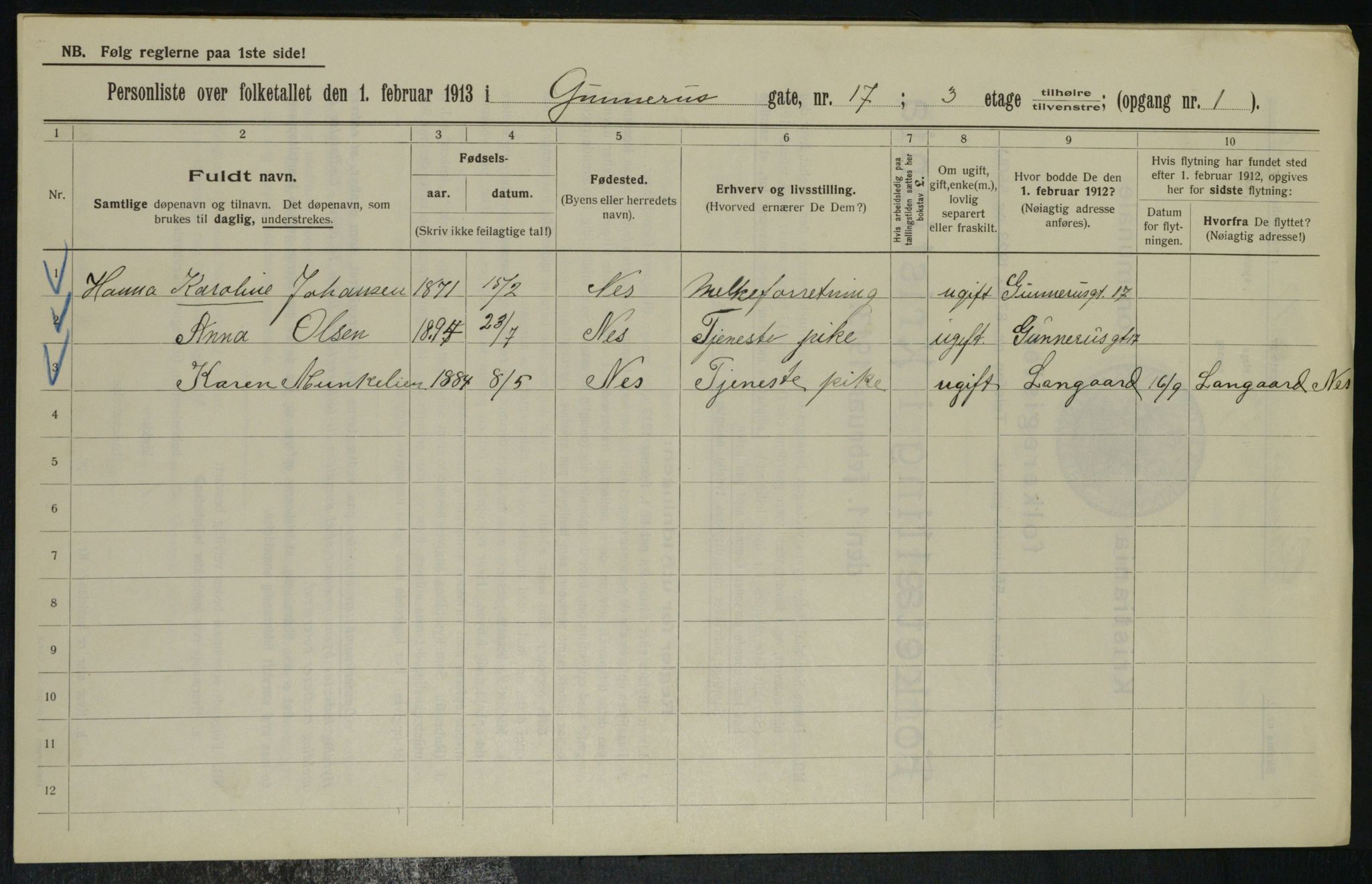 OBA, Municipal Census 1913 for Kristiania, 1913, p. 5190