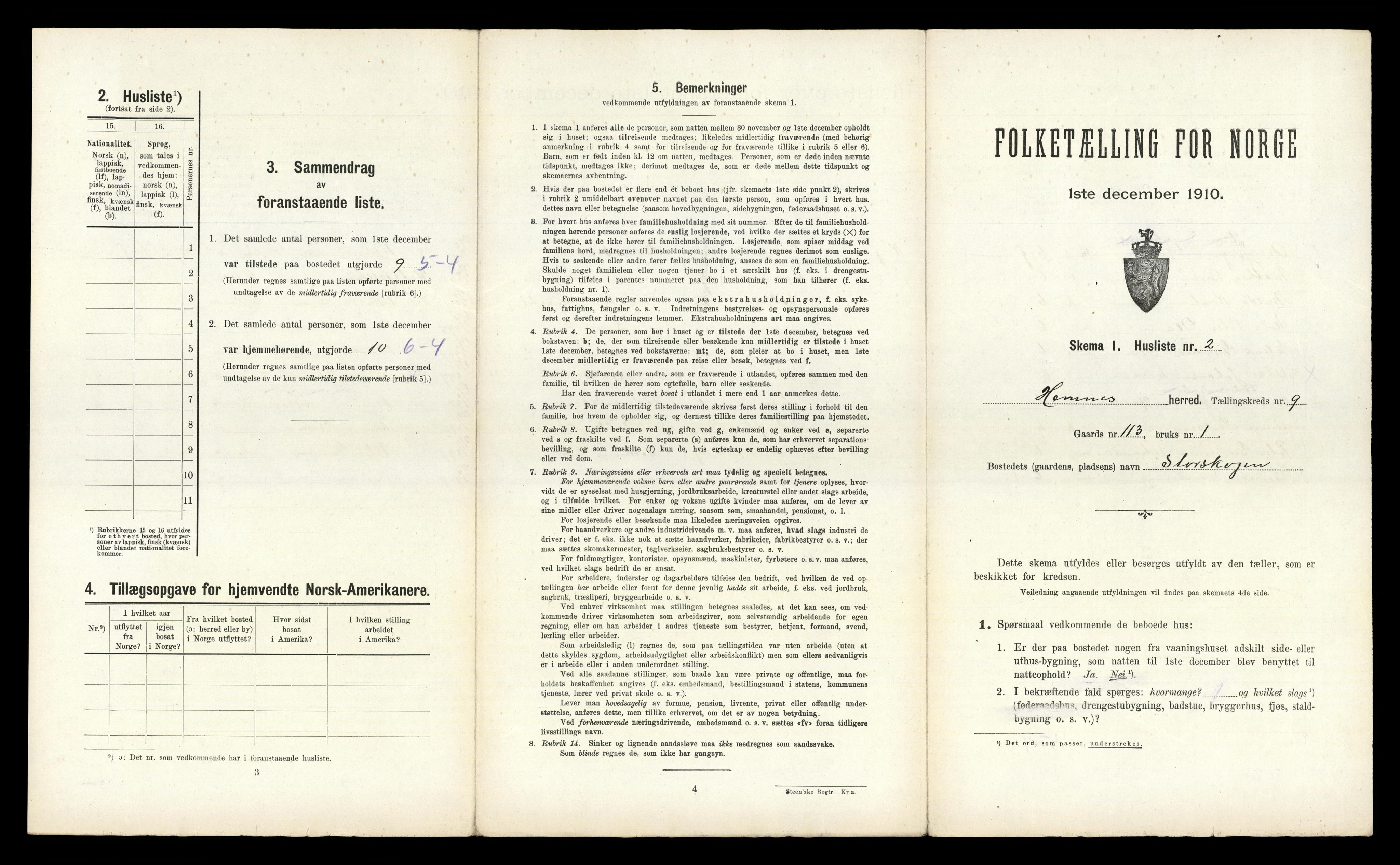 RA, 1910 census for Hemnes, 1910, p. 1626