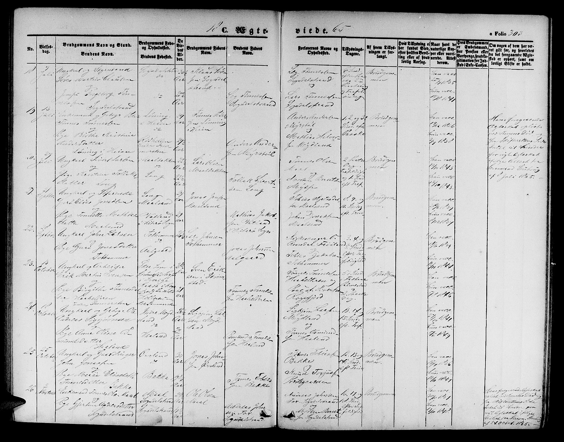 Sokndal sokneprestkontor, SAST/A-101808: Parish register (copy) no. B 3, 1865-1879, p. 303