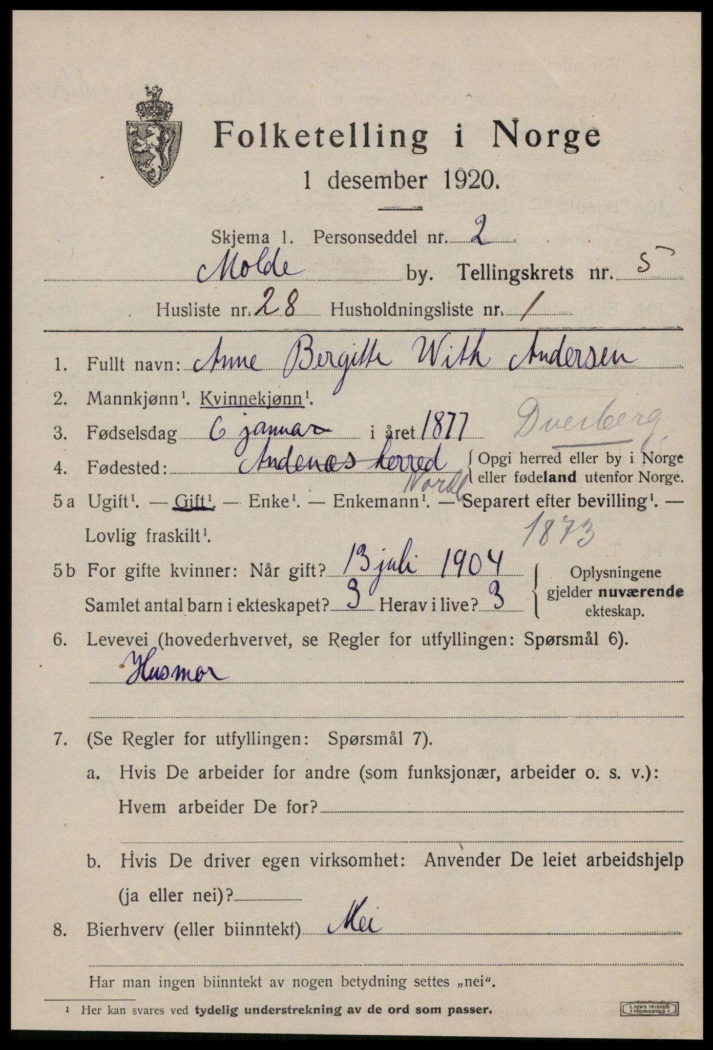 SAT, 1920 census for Molde, 1920, p. 7095
