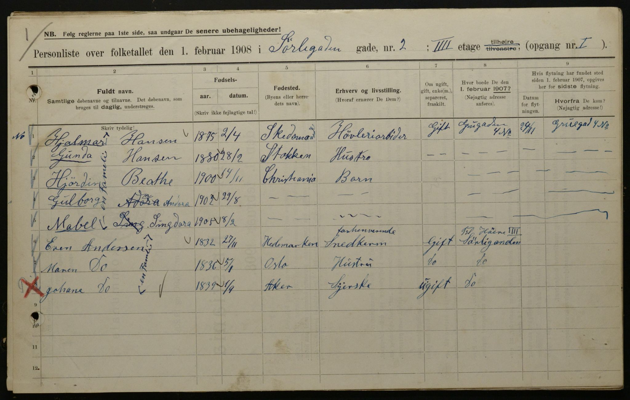 OBA, Municipal Census 1908 for Kristiania, 1908, p. 95643