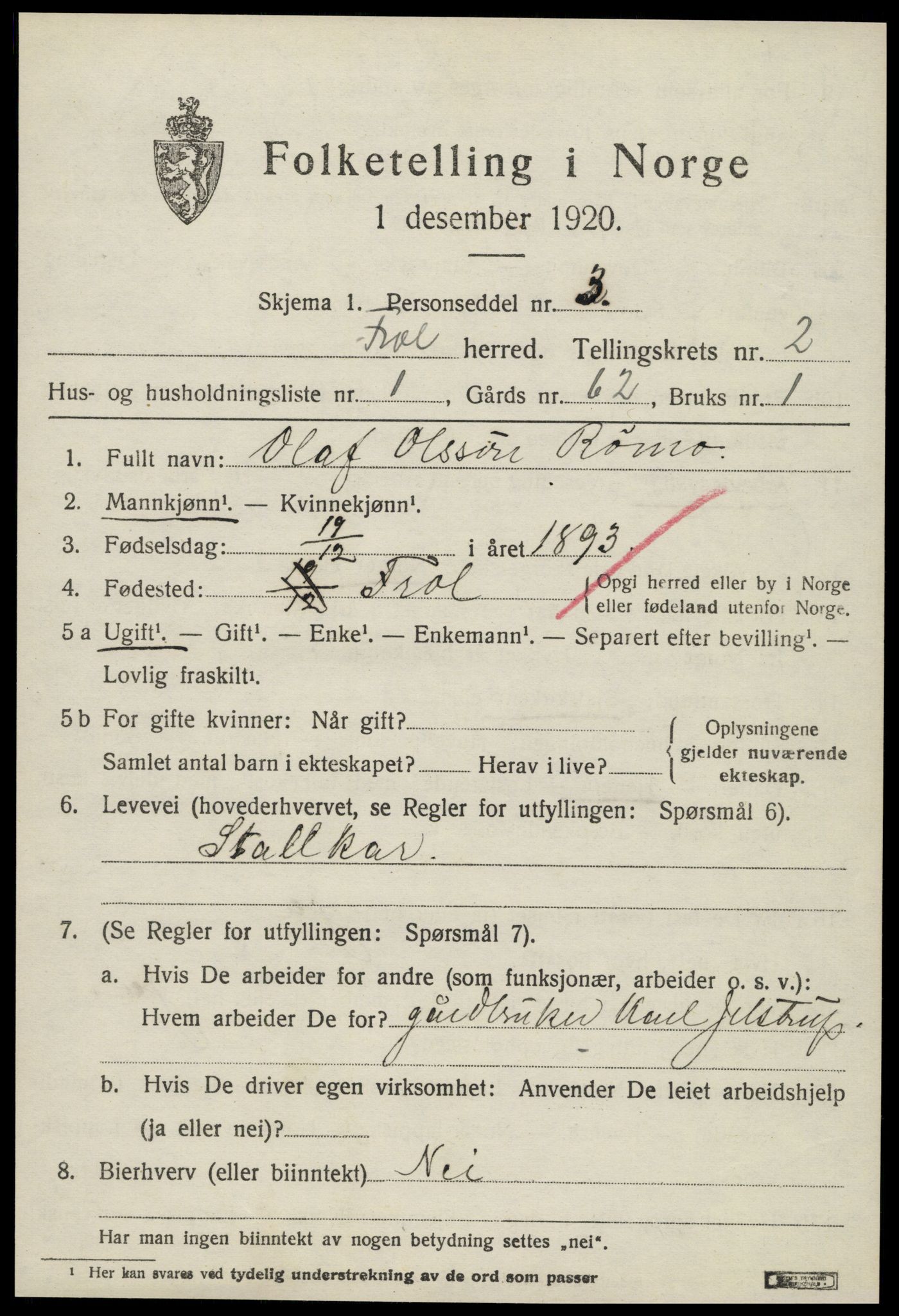 SAT, 1920 census for Frol, 1920, p. 2283